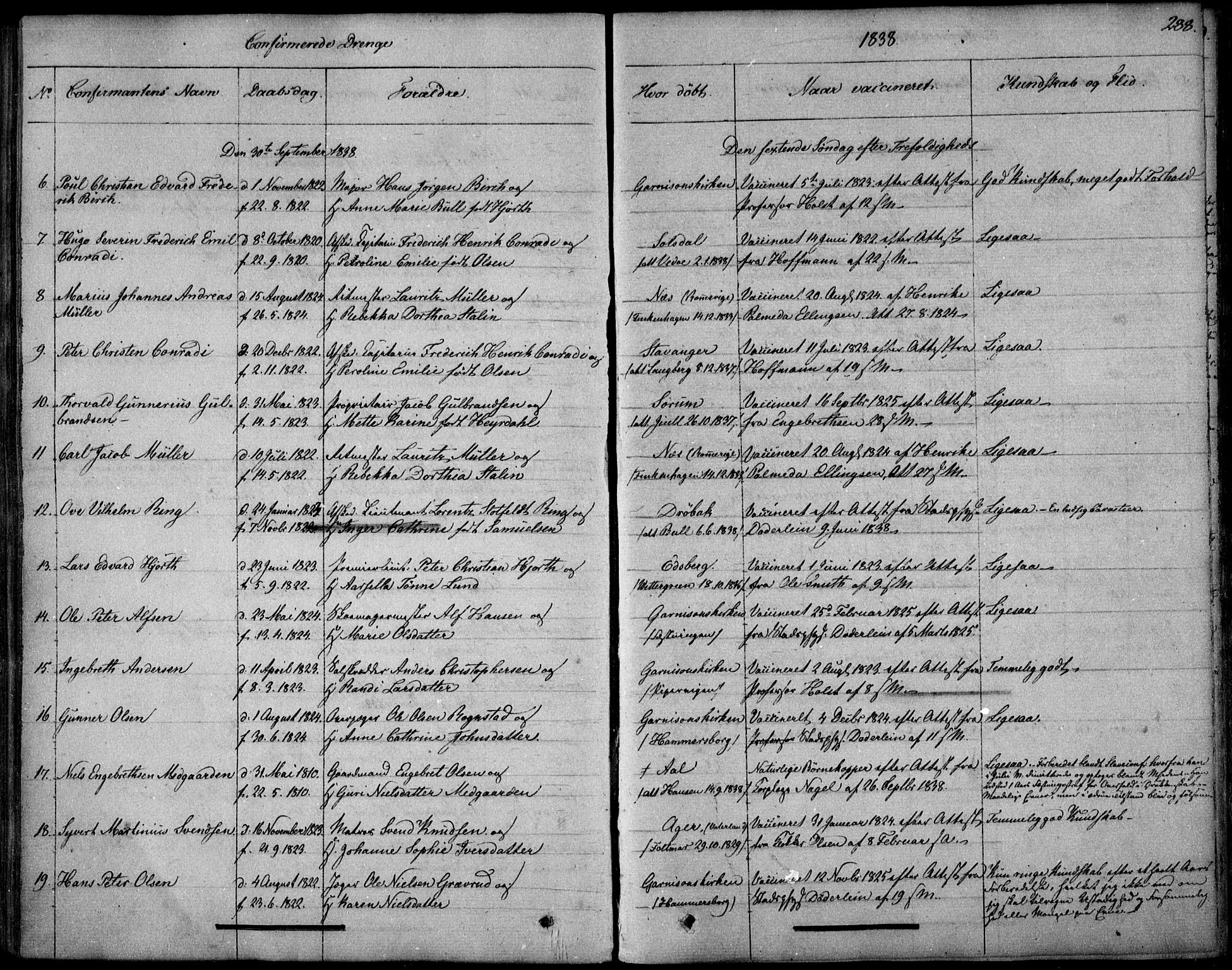 Garnisonsmenigheten Kirkebøker, AV/SAO-A-10846/F/Fa/L0006: Parish register (official) no. 6, 1828-1841, p. 288