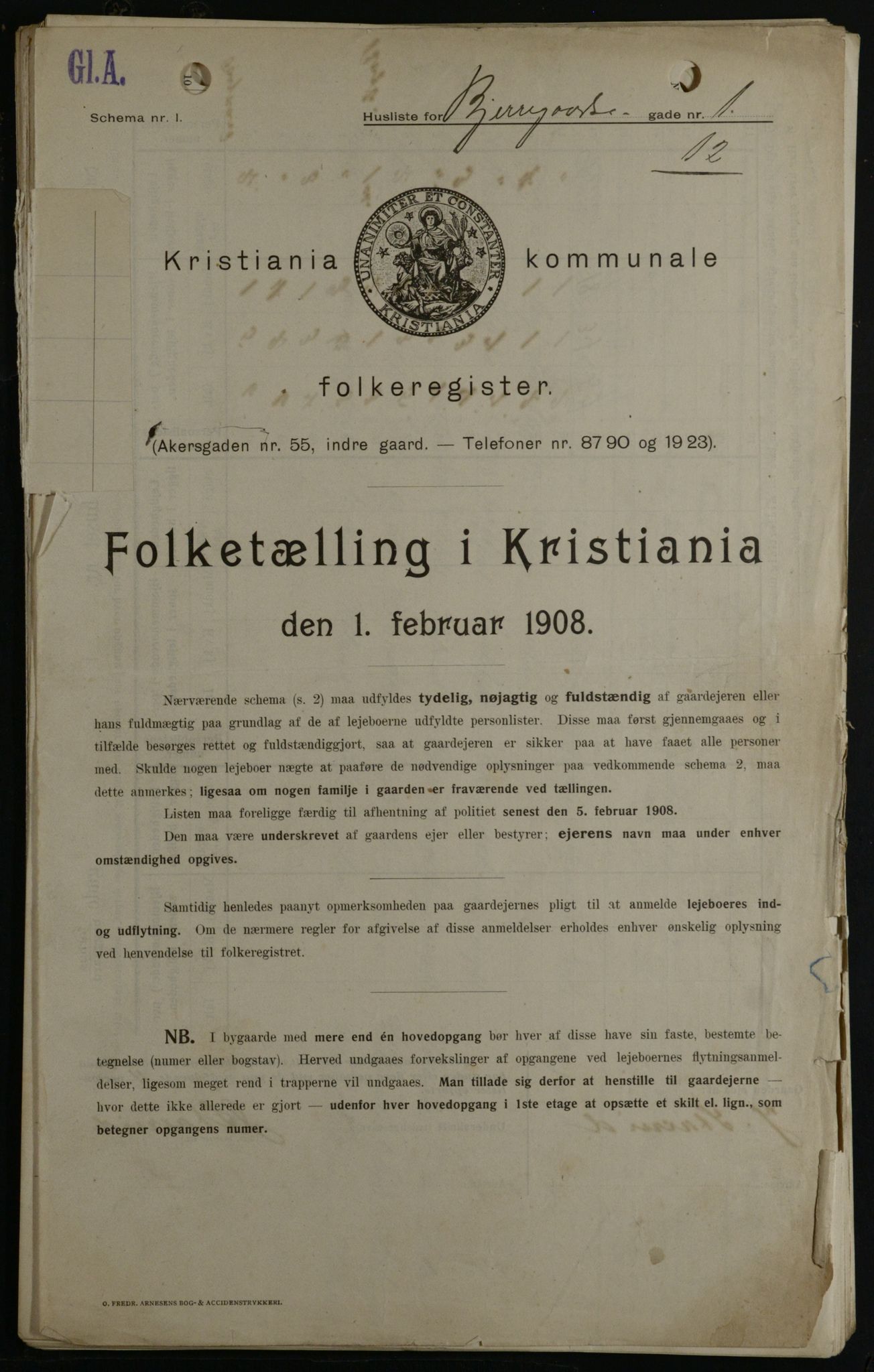 OBA, Municipal Census 1908 for Kristiania, 1908, p. 5376