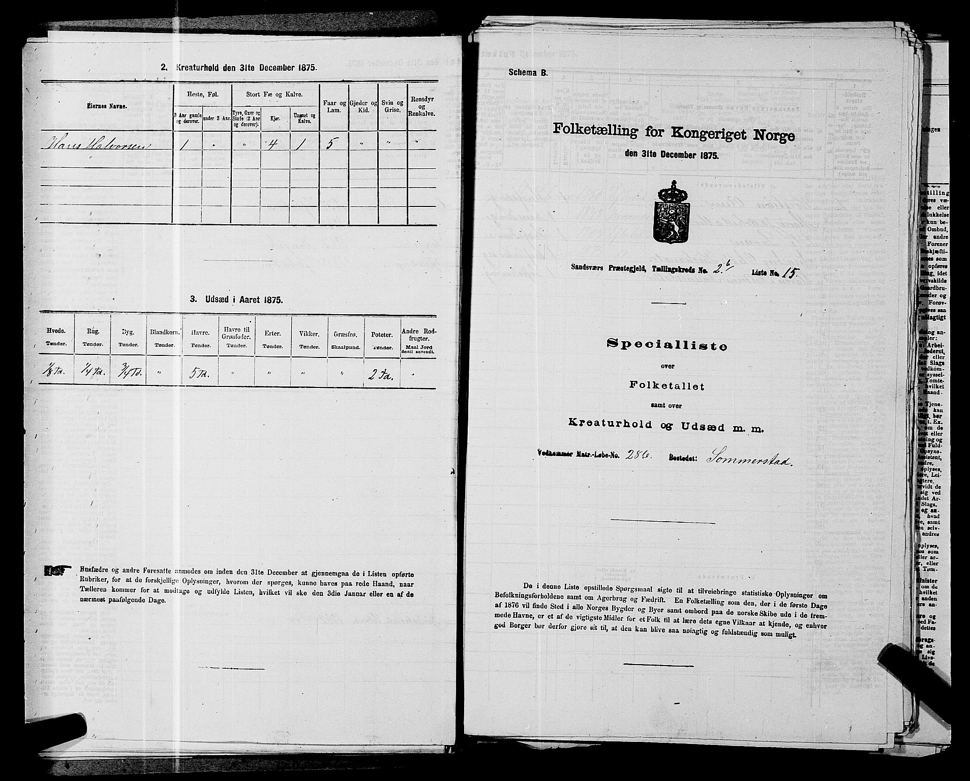 SAKO, 1875 census for 0629P Sandsvær, 1875, p. 486