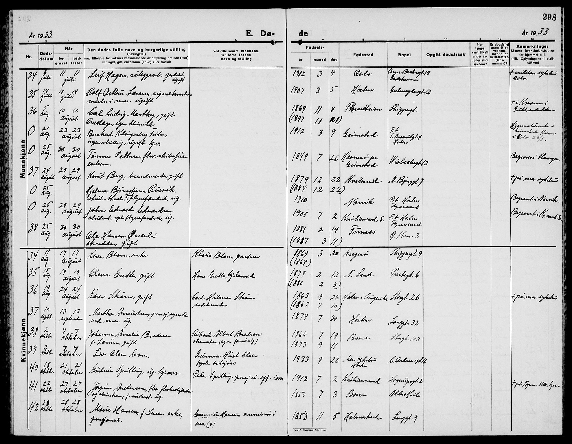 Horten kirkebøker, AV/SAKO-A-348/G/Ga/L0009: Parish register (copy) no. 9, 1926-1936, p. 298