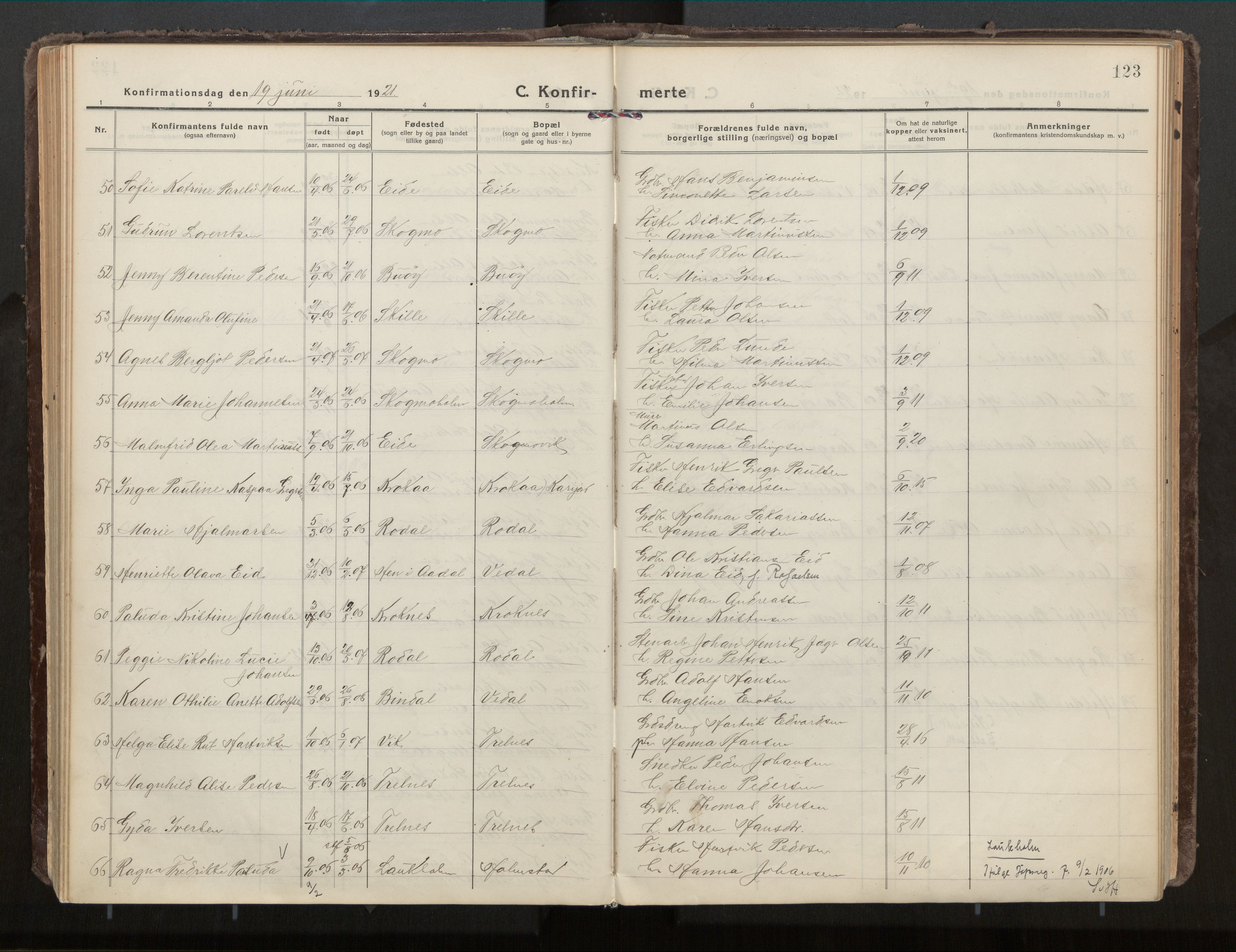 Ministerialprotokoller, klokkerbøker og fødselsregistre - Nordland, AV/SAT-A-1459/813/L0207a: Parish register (official) no. 813A18, 1919-1927, p. 123