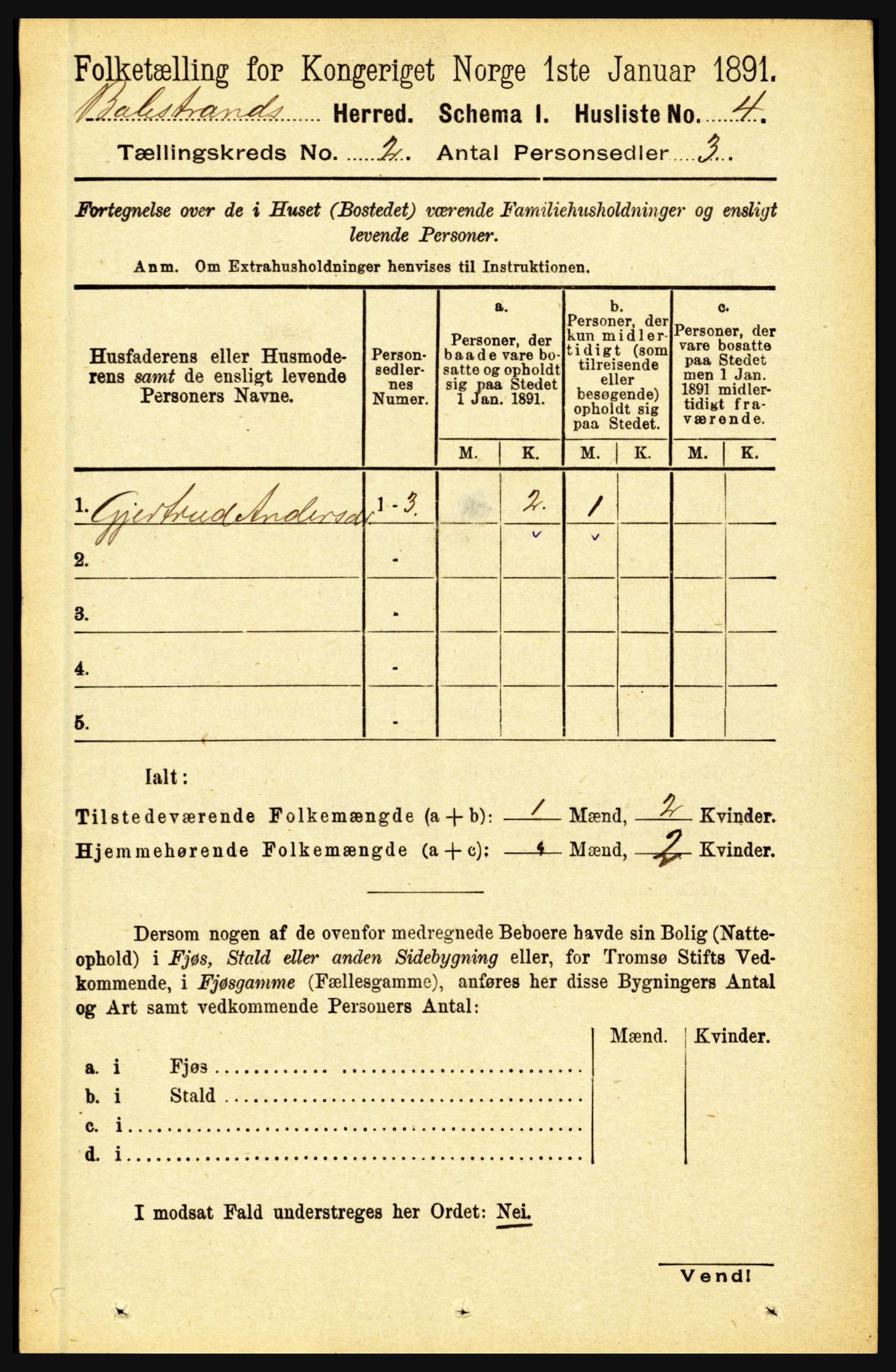 RA, 1891 census for 1418 Balestrand, 1891, p. 225