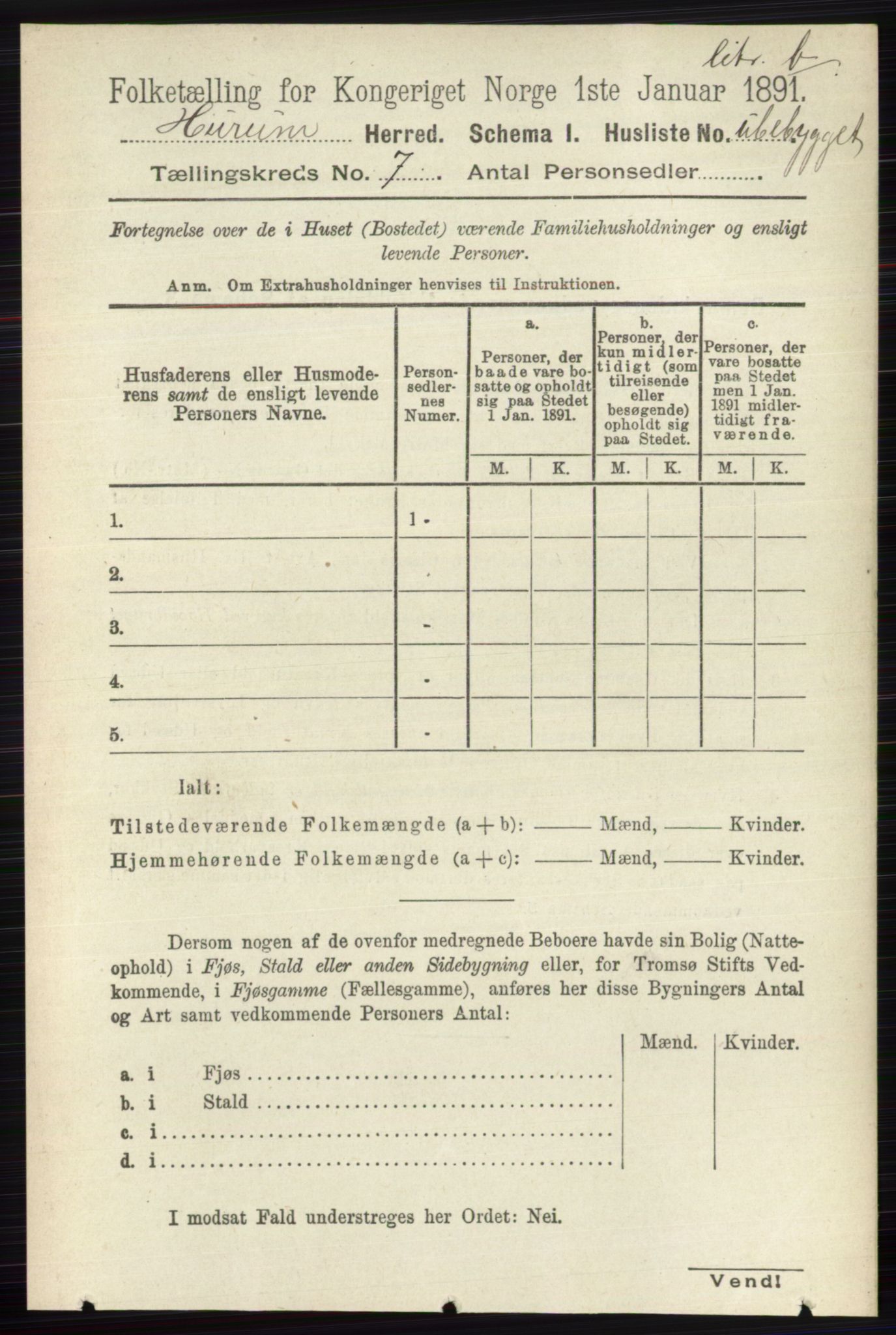 RA, 1891 census for 0628 Hurum, 1891, p. 2219