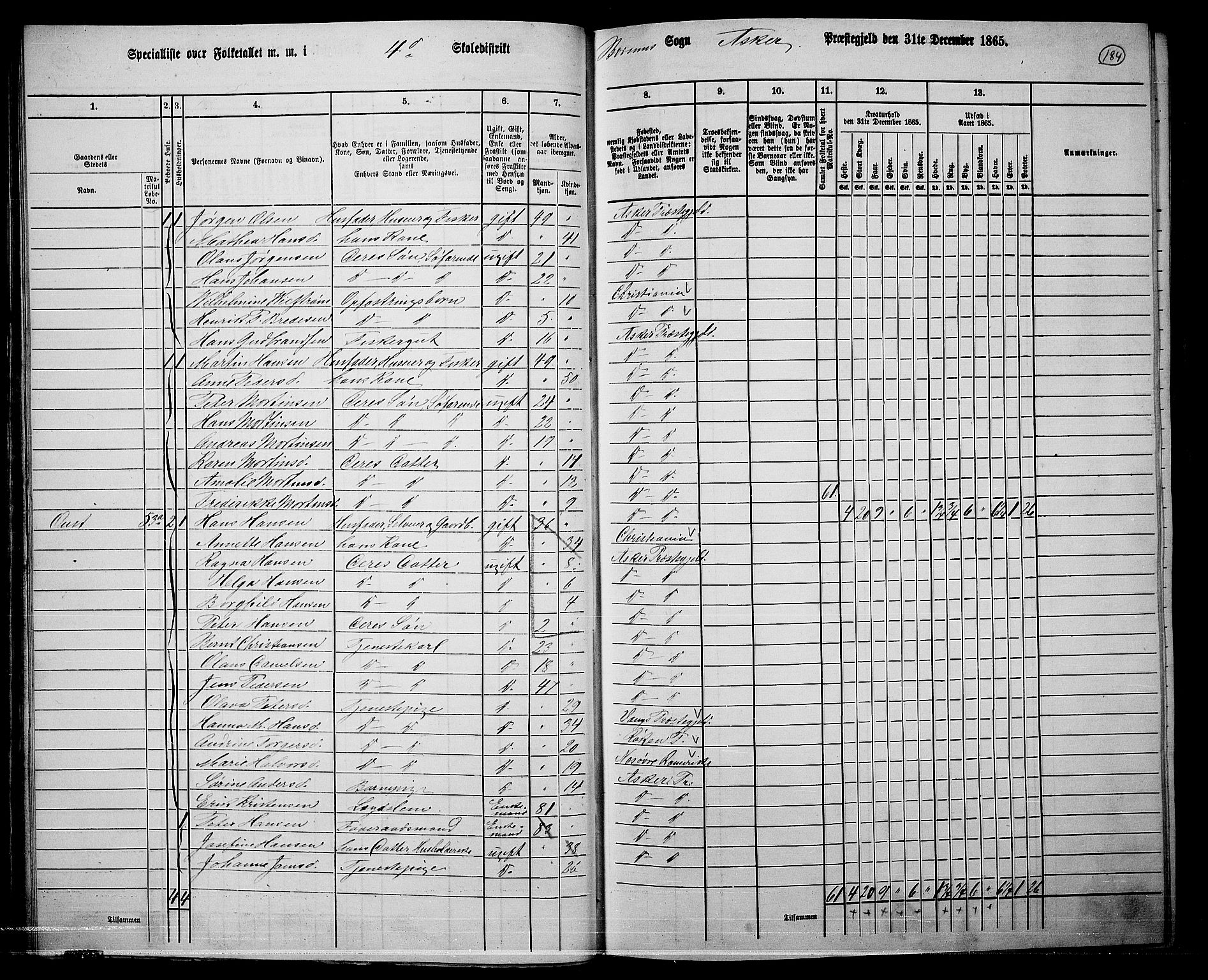 RA, 1865 census for Asker, 1865, p. 181