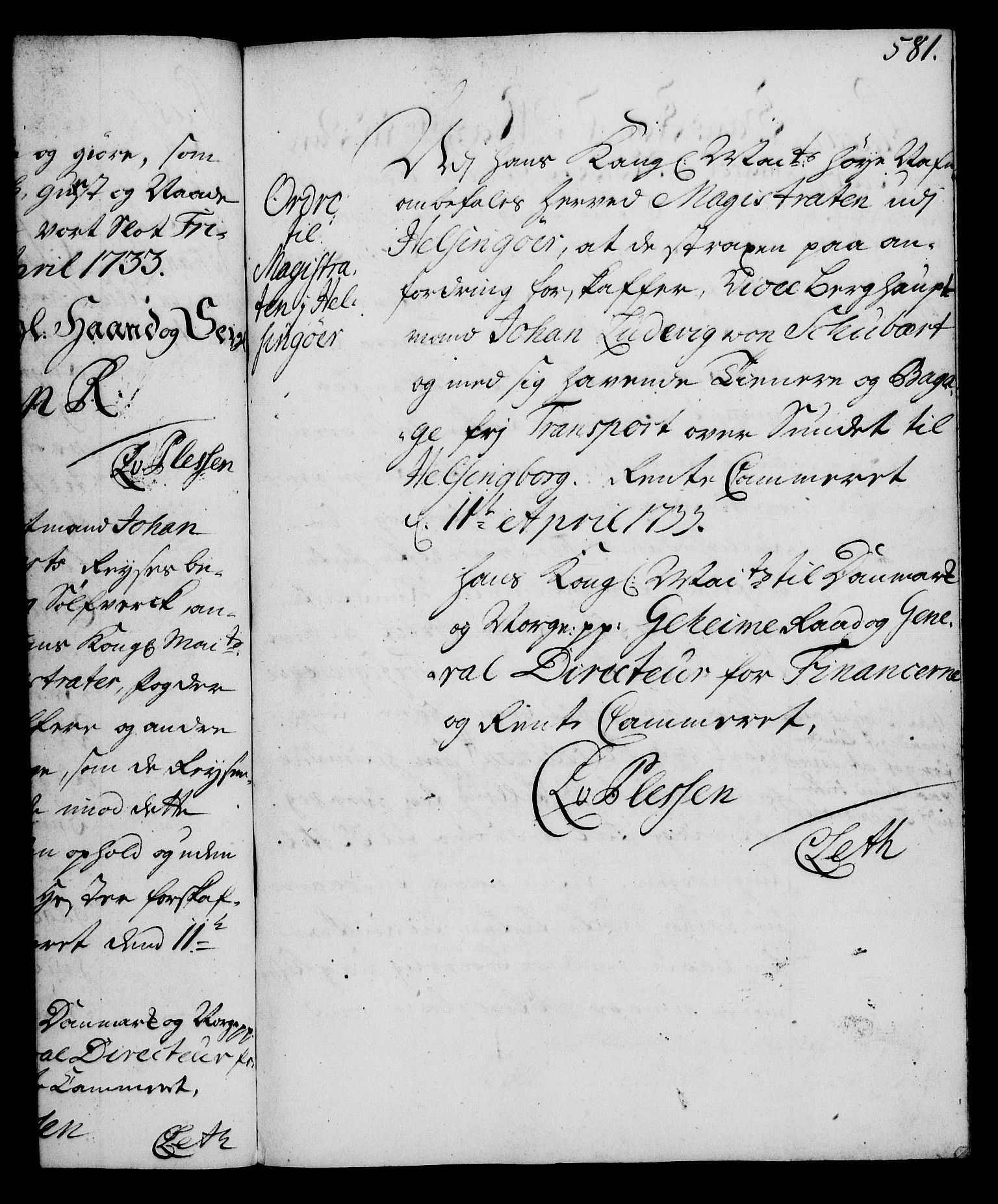 Rentekammeret, Kammerkanselliet, RA/EA-3111/G/Gg/Gga/L0003: Norsk ekspedisjonsprotokoll med register (merket RK 53.3), 1727-1734, p. 581