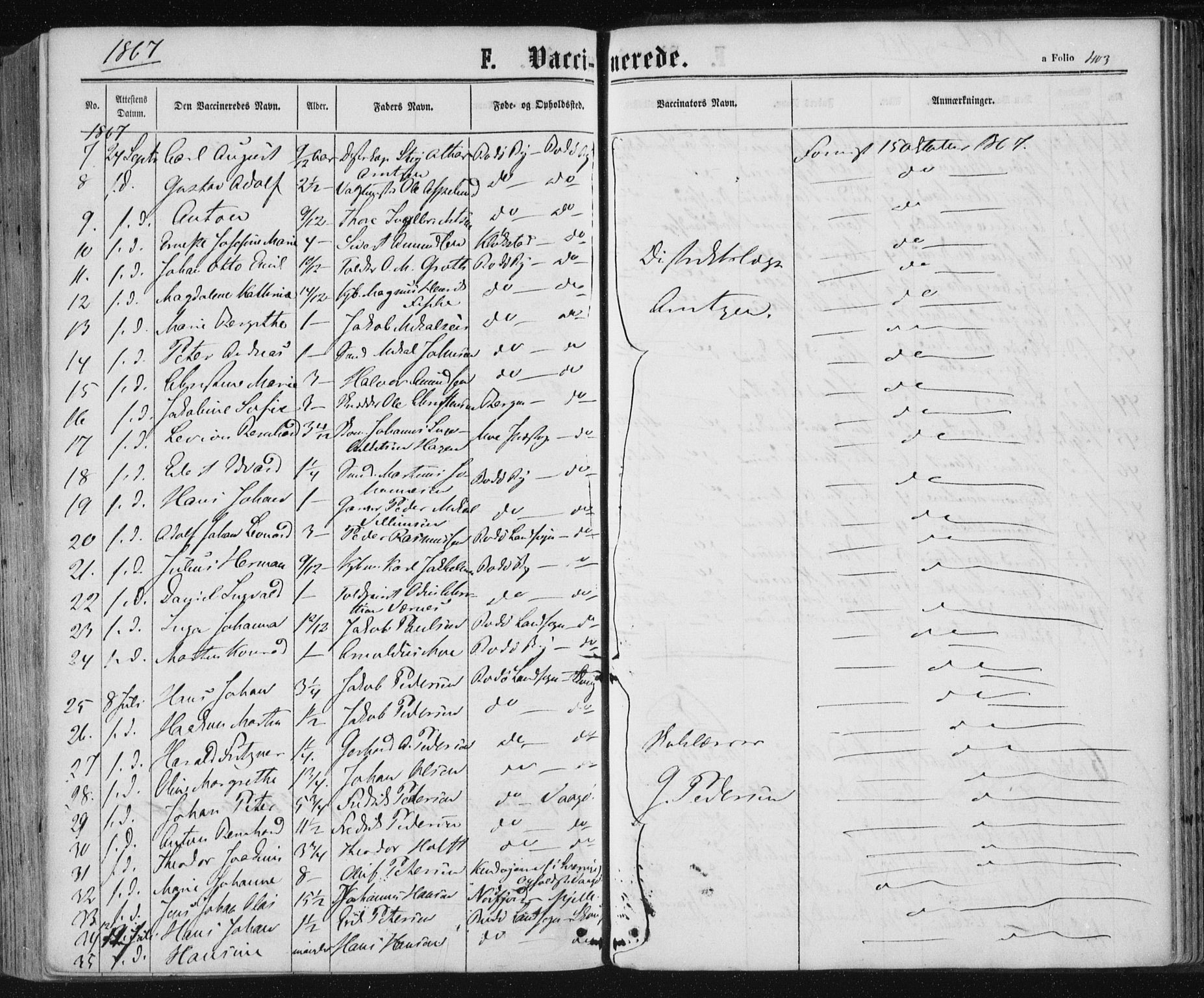 Ministerialprotokoller, klokkerbøker og fødselsregistre - Nordland, AV/SAT-A-1459/801/L0008: Parish register (official) no. 801A08, 1864-1875, p. 403