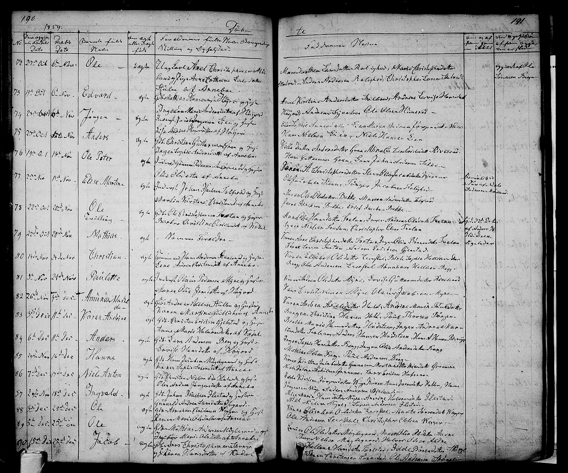 Andebu kirkebøker, SAKO/A-336/G/Ga/L0003: Parish register (copy) no. I 3, 1832-1867, p. 190-191