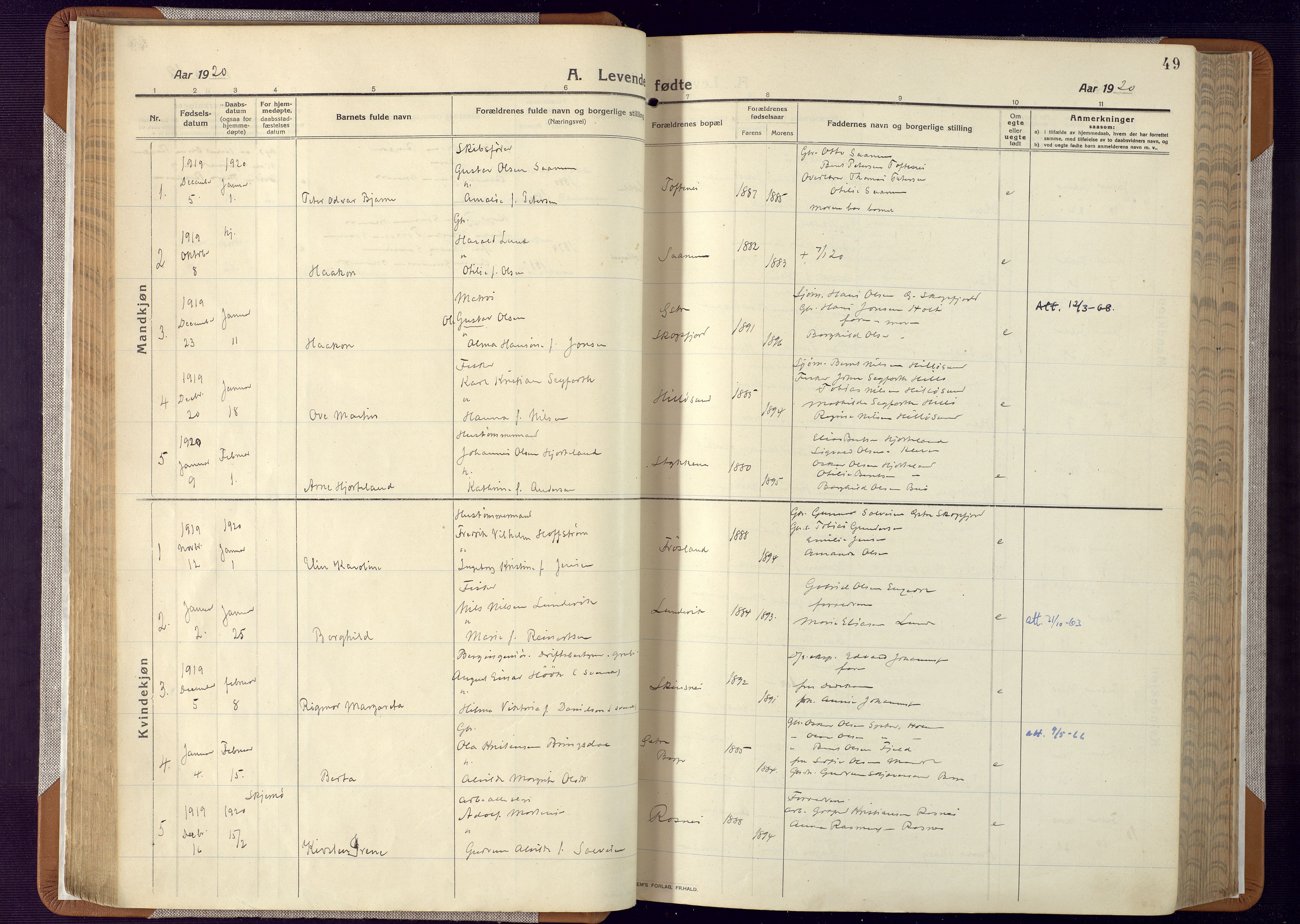 Mandal sokneprestkontor, AV/SAK-1111-0030/F/Fa/Faa/L0022: Parish register (official) no. A 22, 1913-1925, p. 49