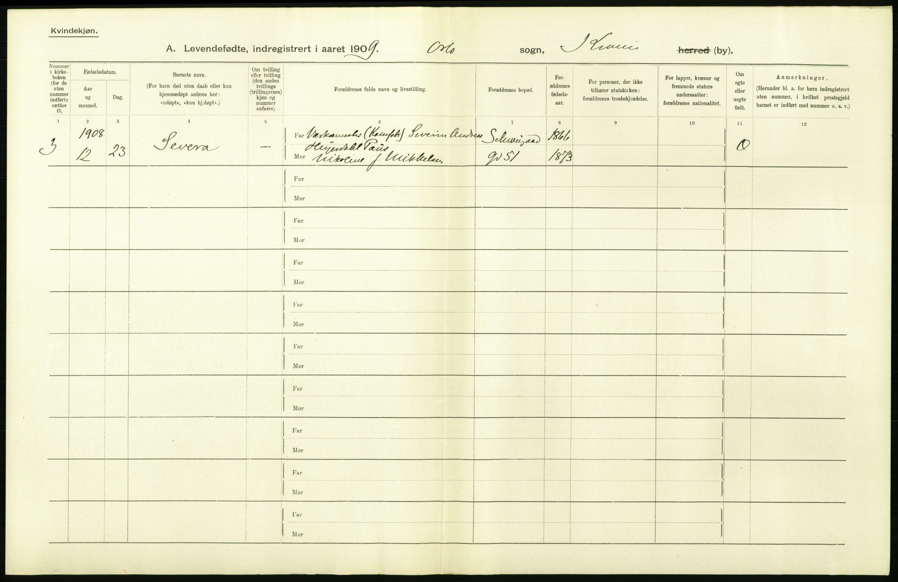 Statistisk sentralbyrå, Sosiodemografiske emner, Befolkning, AV/RA-S-2228/D/Df/Dfa/Dfag/L0006: Kristiania: Levendefødte menn og kvinner., 1909, p. 608