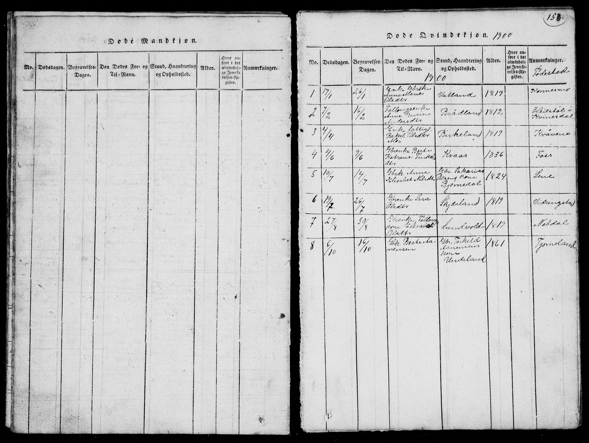 Lyngdal sokneprestkontor, AV/SAK-1111-0029/F/Fb/Fbb/L0001: Parish register (copy) no. B 1, 1816-1900, p. 153