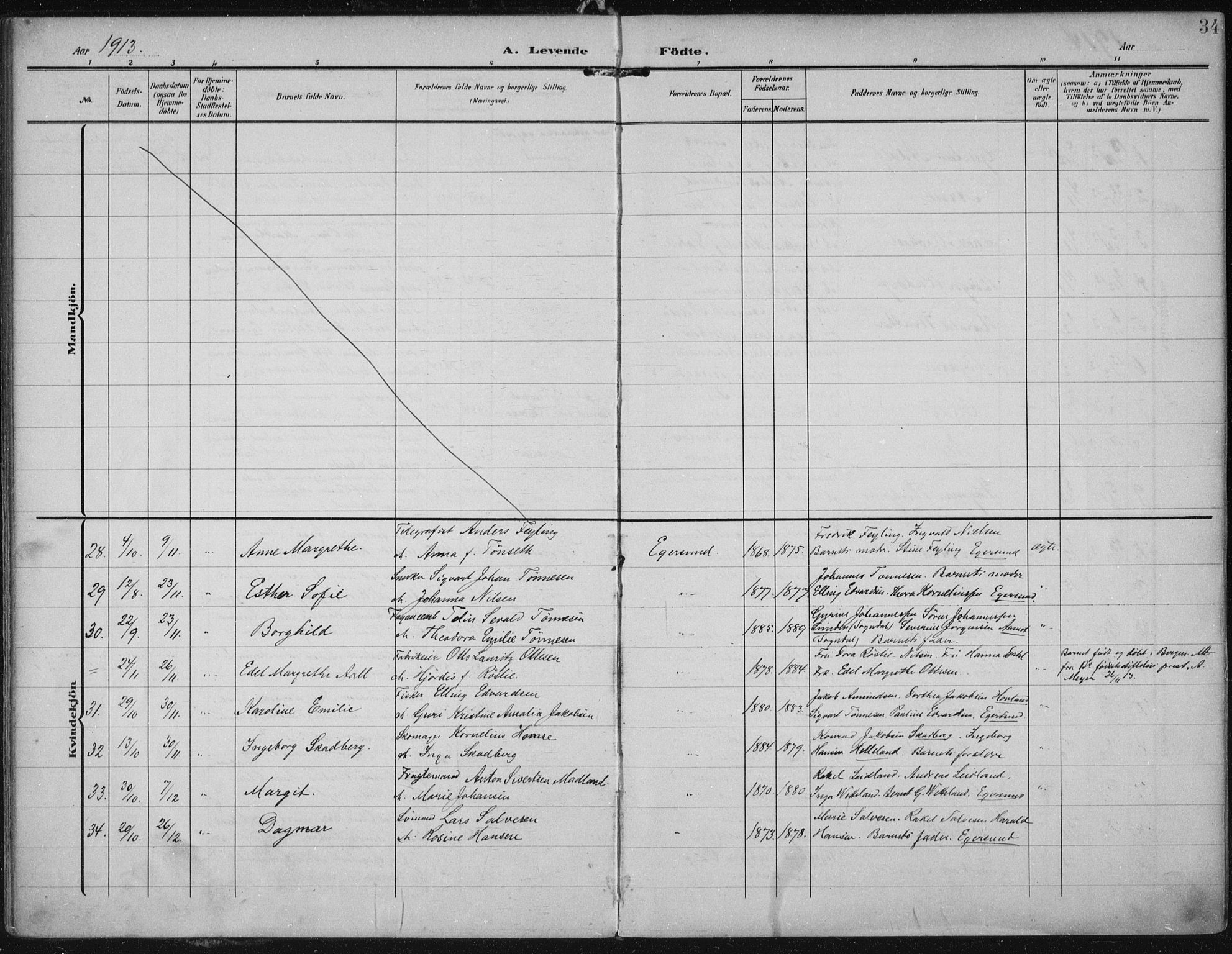 Eigersund sokneprestkontor, AV/SAST-A-101807/S08/L0022: Parish register (official) no. A 21, 1905-1928, p. 34