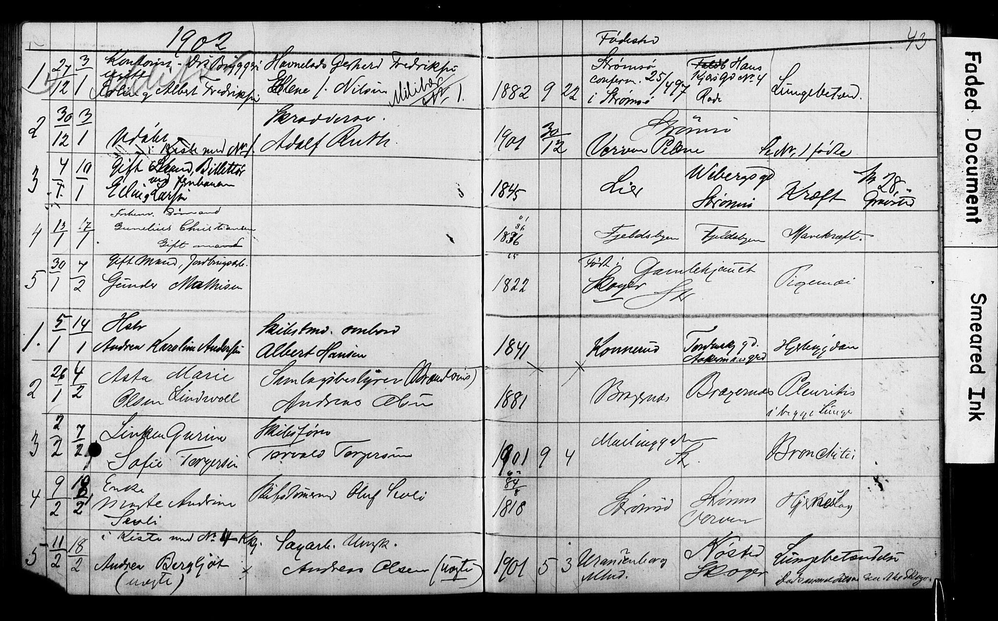 Strømsø kirkebøker, SAKO/A-246/Y/Ya/L0005: Parish register draft no. I 5, 1897-1903, p. 43