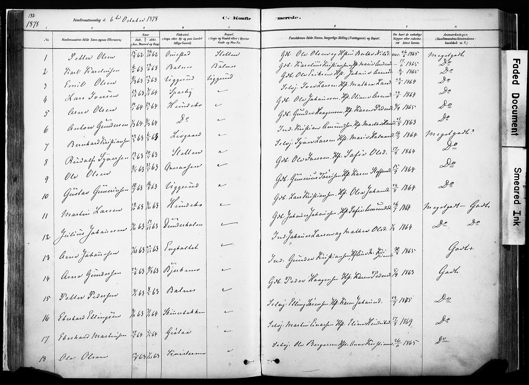 Hof prestekontor, SAH/PREST-038/H/Ha/Haa/L0010: Parish register (official) no. 10, 1878-1909, p. 132