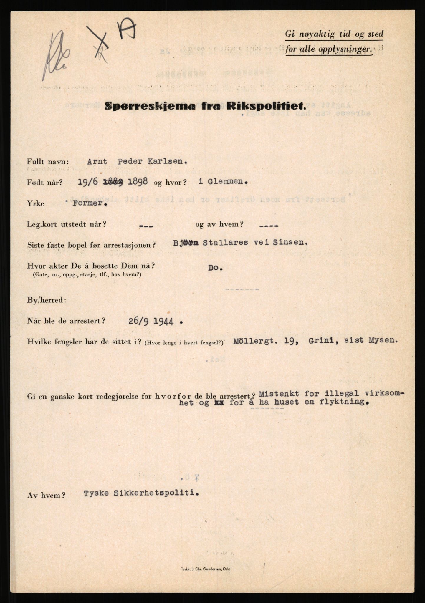 Rikspolitisjefen, AV/RA-S-1560/L/L0009: Karlsen, Aksel Emanuel - Kristiansen, Øivind Vetre, 1940-1945, p. 15