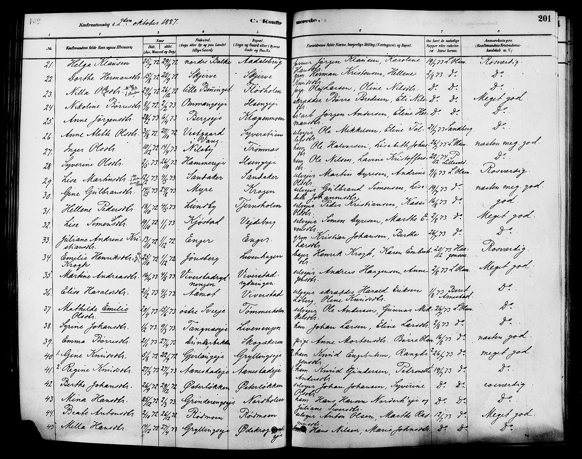 Løten prestekontor, AV/SAH-PREST-022/K/Ka/L0009: Parish register (official) no. 9, 1878-1891, p. 201