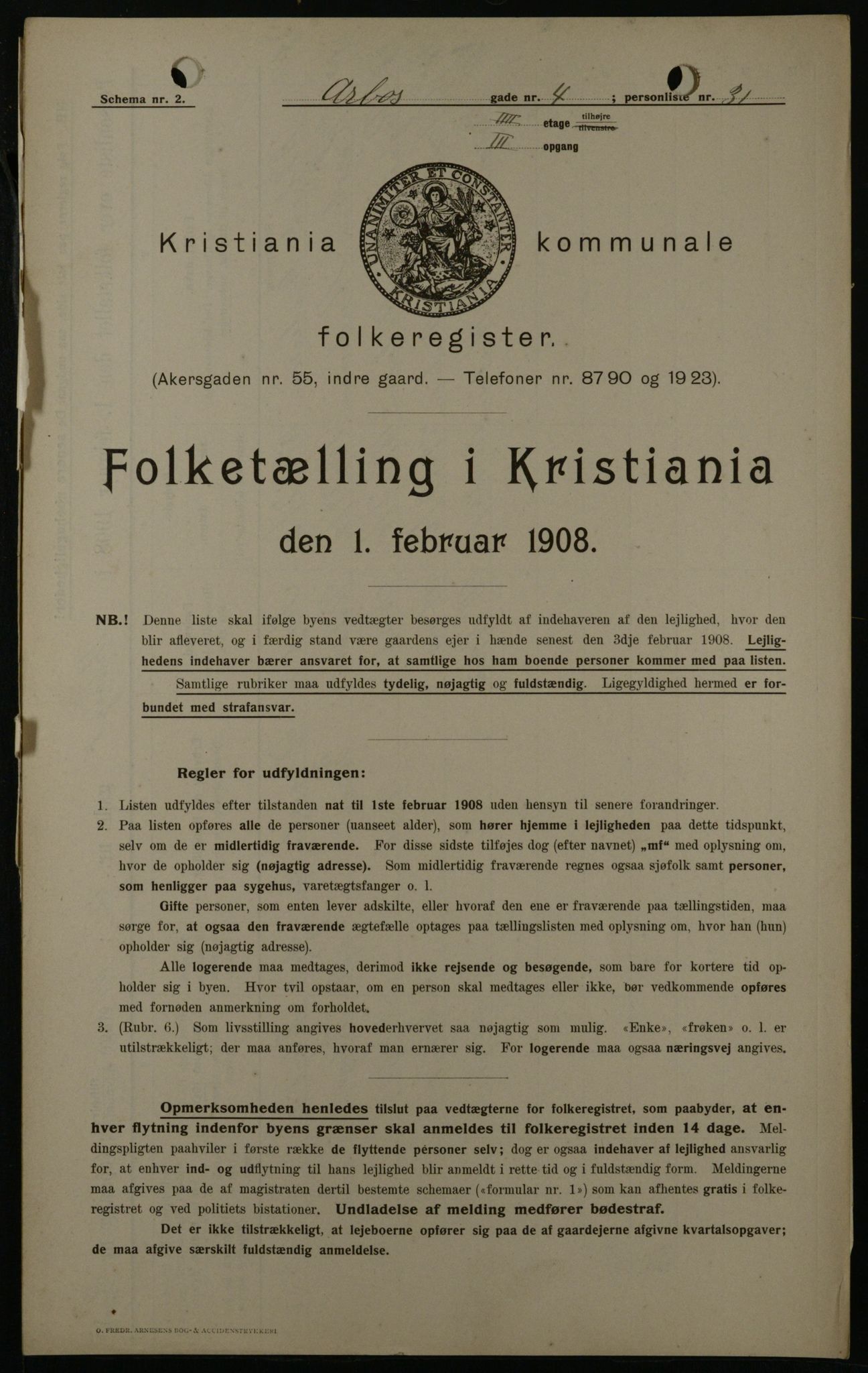OBA, Municipal Census 1908 for Kristiania, 1908, p. 2099