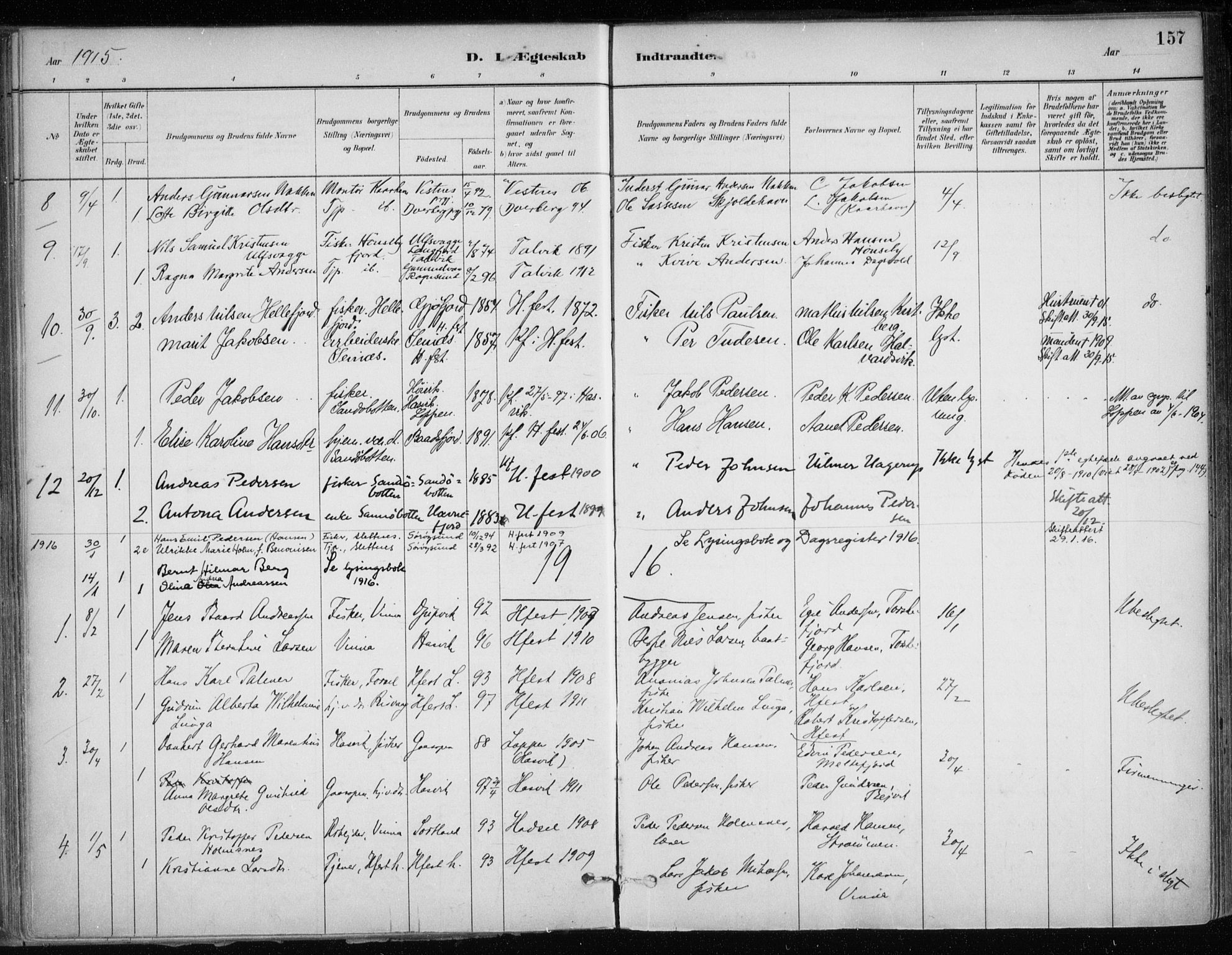 Hammerfest sokneprestkontor, SATØ/S-1347/H/Ha/L0013.kirke: Parish register (official) no. 13, 1898-1917, p. 157