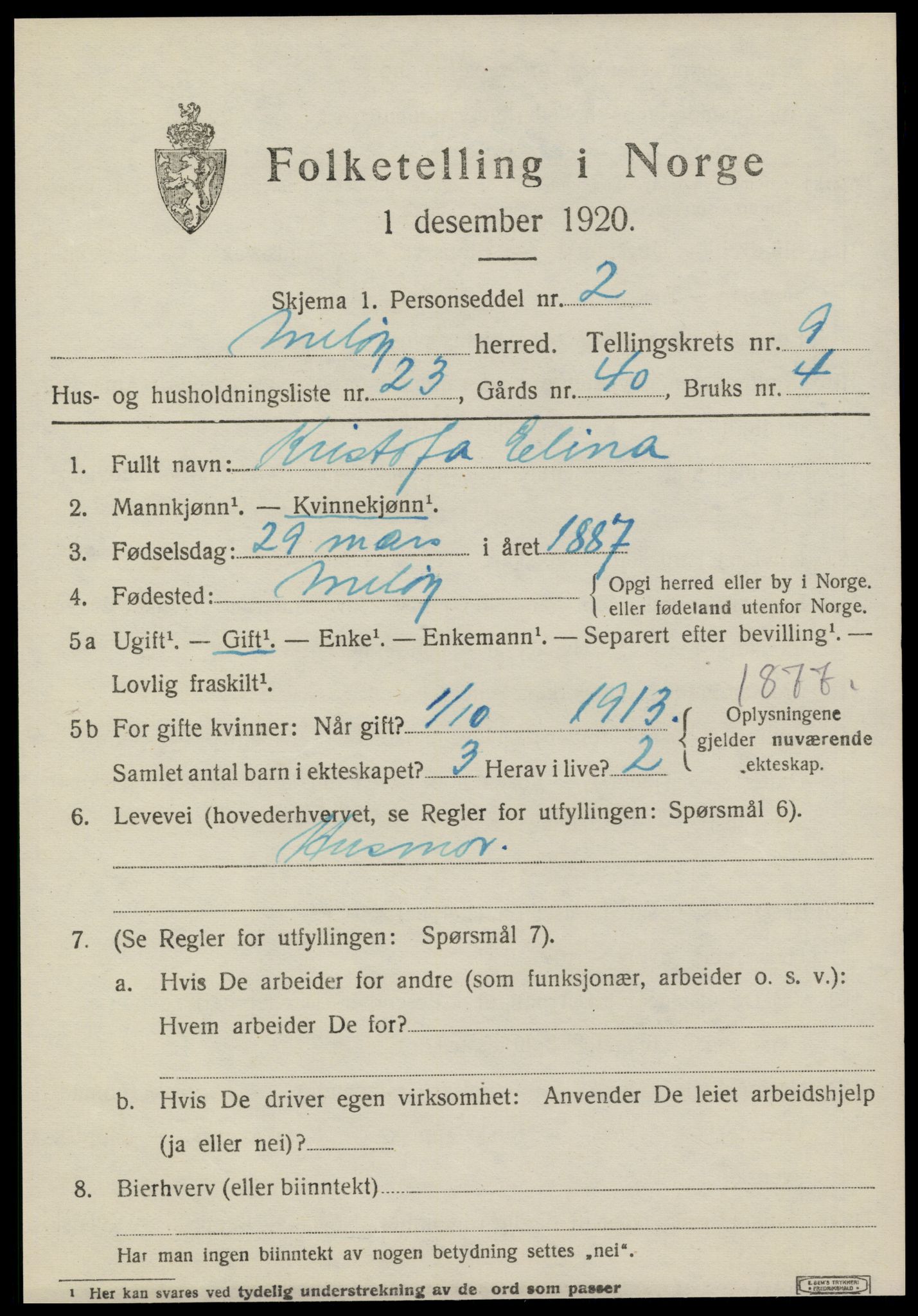 SAT, 1920 census for Meløy, 1920, p. 4711