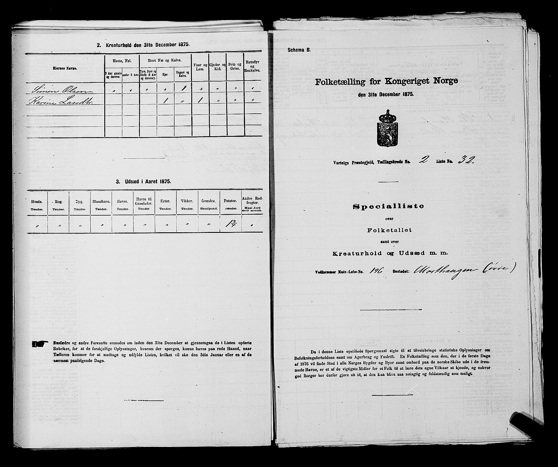 RA, 1875 census for 0114P Varteig, 1875, p. 267