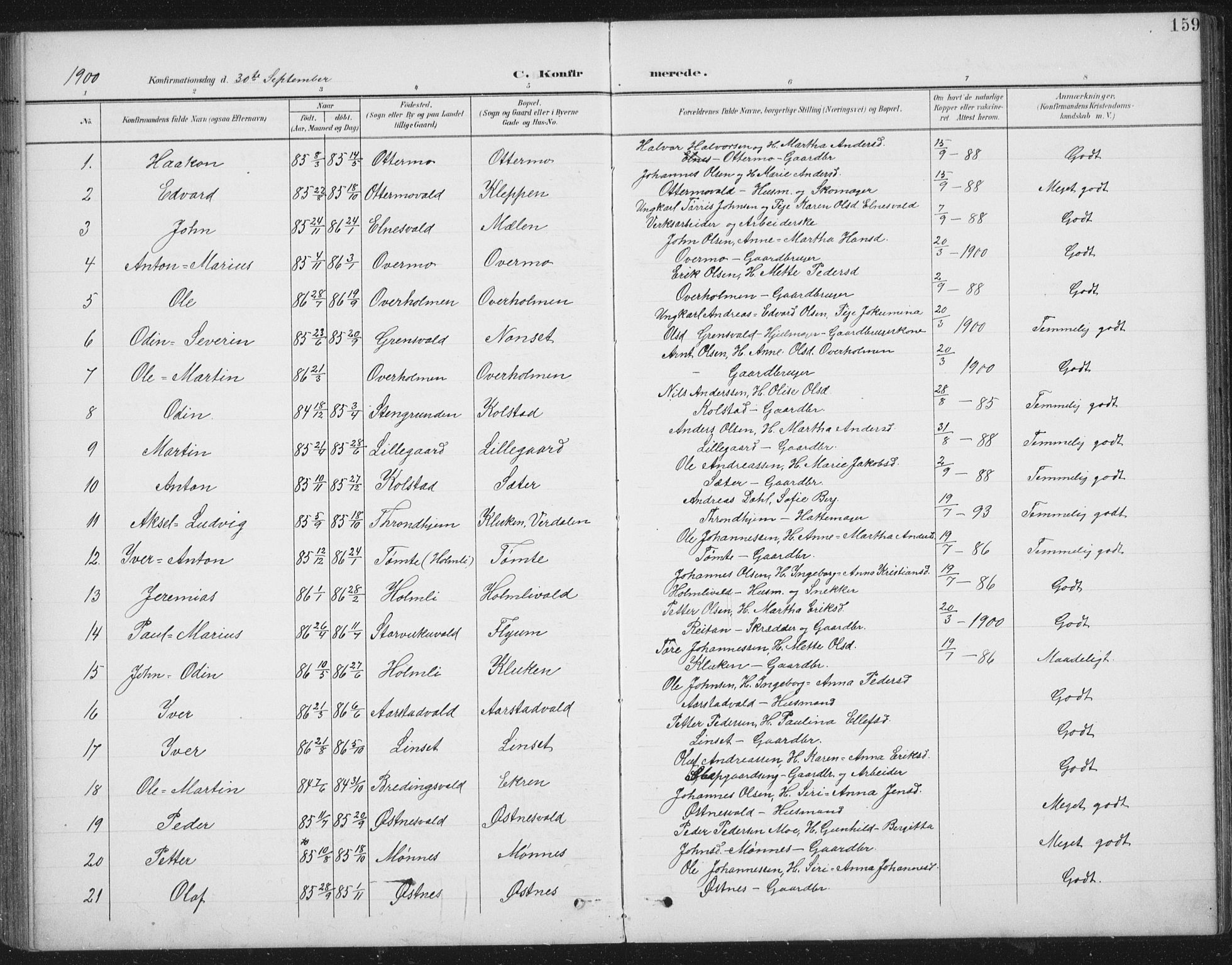 Ministerialprotokoller, klokkerbøker og fødselsregistre - Nord-Trøndelag, SAT/A-1458/724/L0269: Parish register (copy) no. 724C05, 1899-1920, p. 159