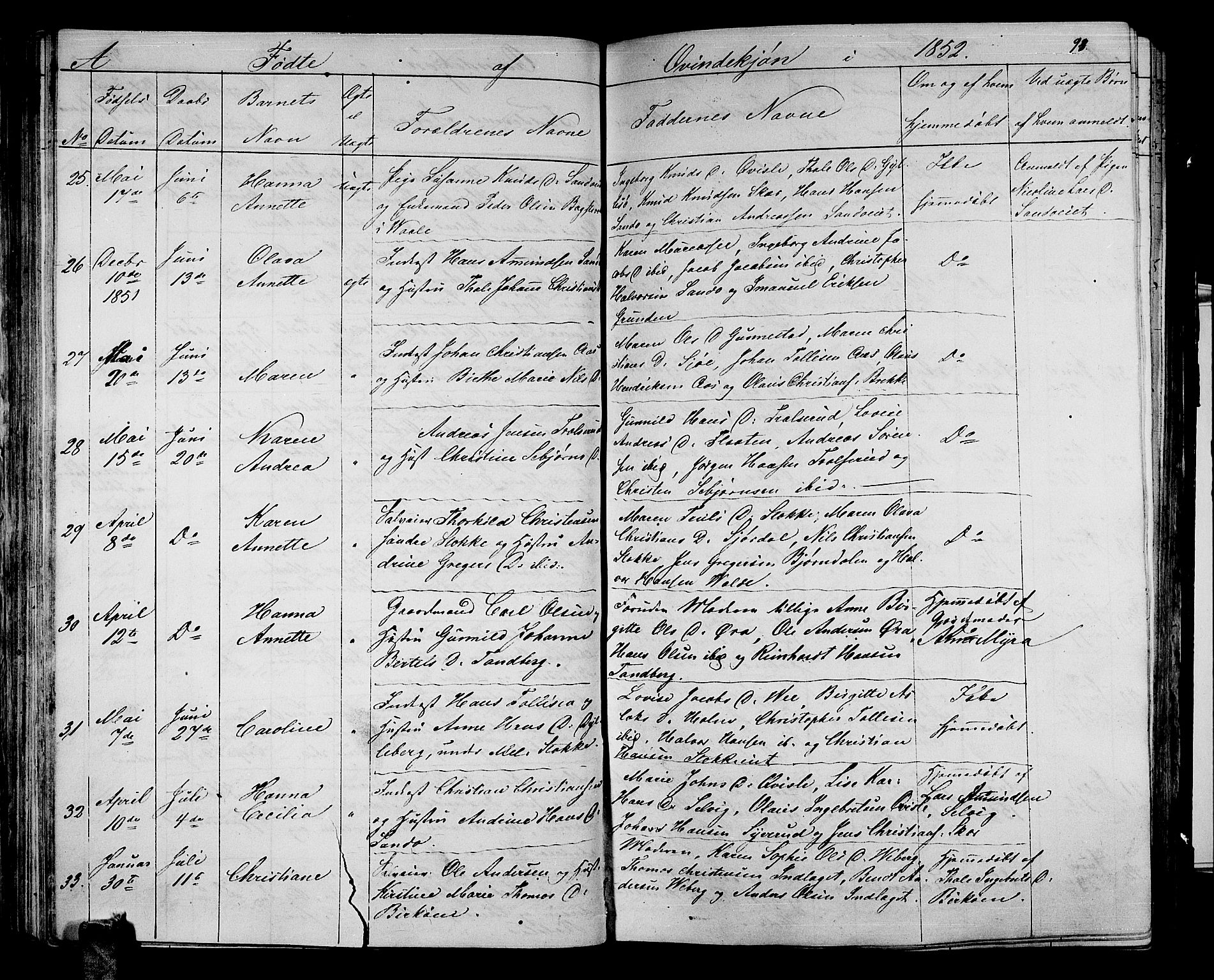 Sande Kirkebøker, AV/SAKO-A-53/G/Ga/L0002: Parish register (copy) no. 2, 1847-1863, p. 93