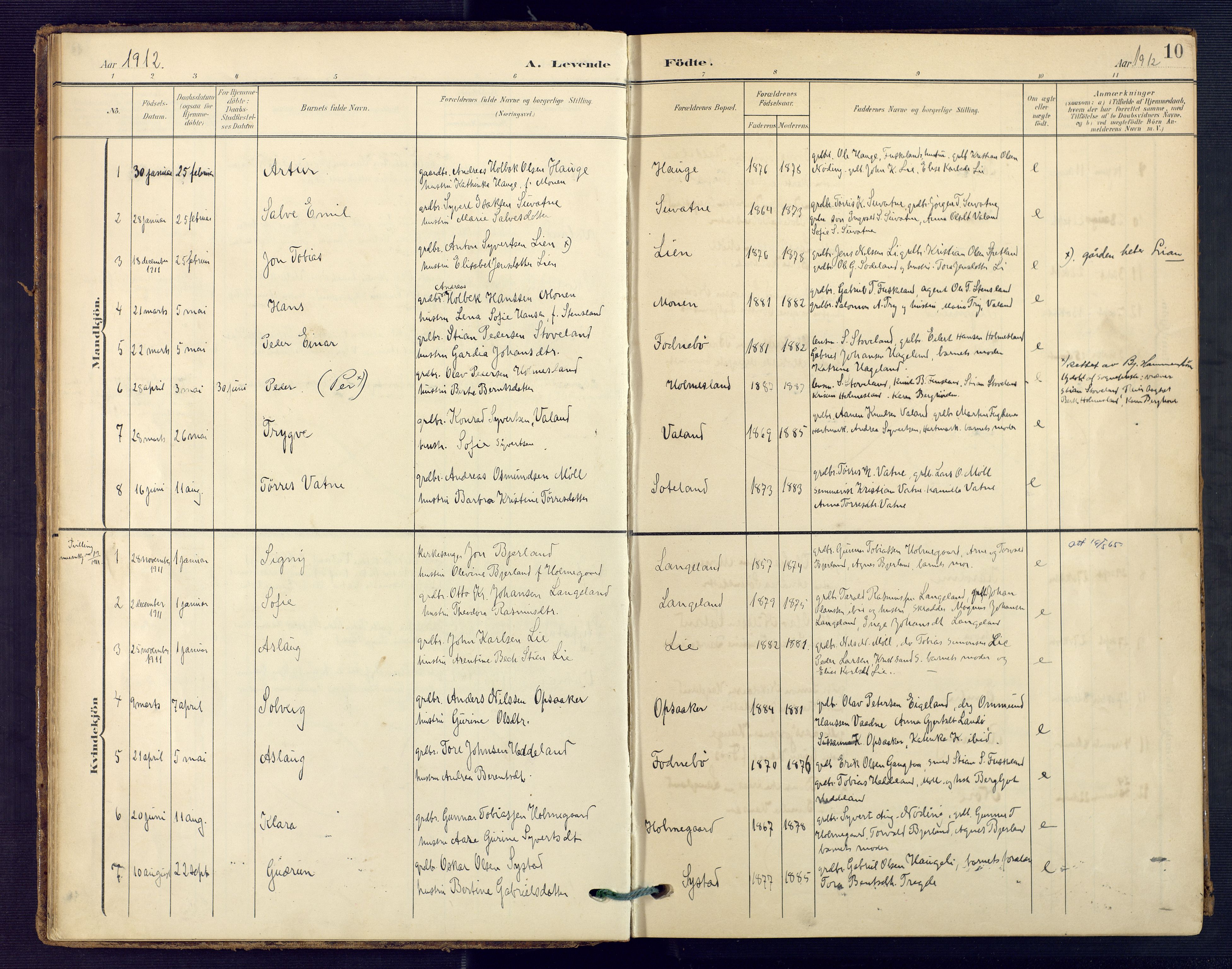 Holum sokneprestkontor, SAK/1111-0022/F/Fa/Faa/L0008: Parish register (official) no. A 8, 1908-1929, p. 10