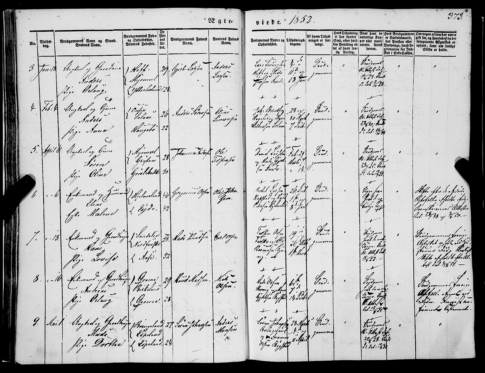 Gaular sokneprestembete, SAB/A-80001/H/Haa: Parish register (official) no. A 4II, 1841-1859, p. 373