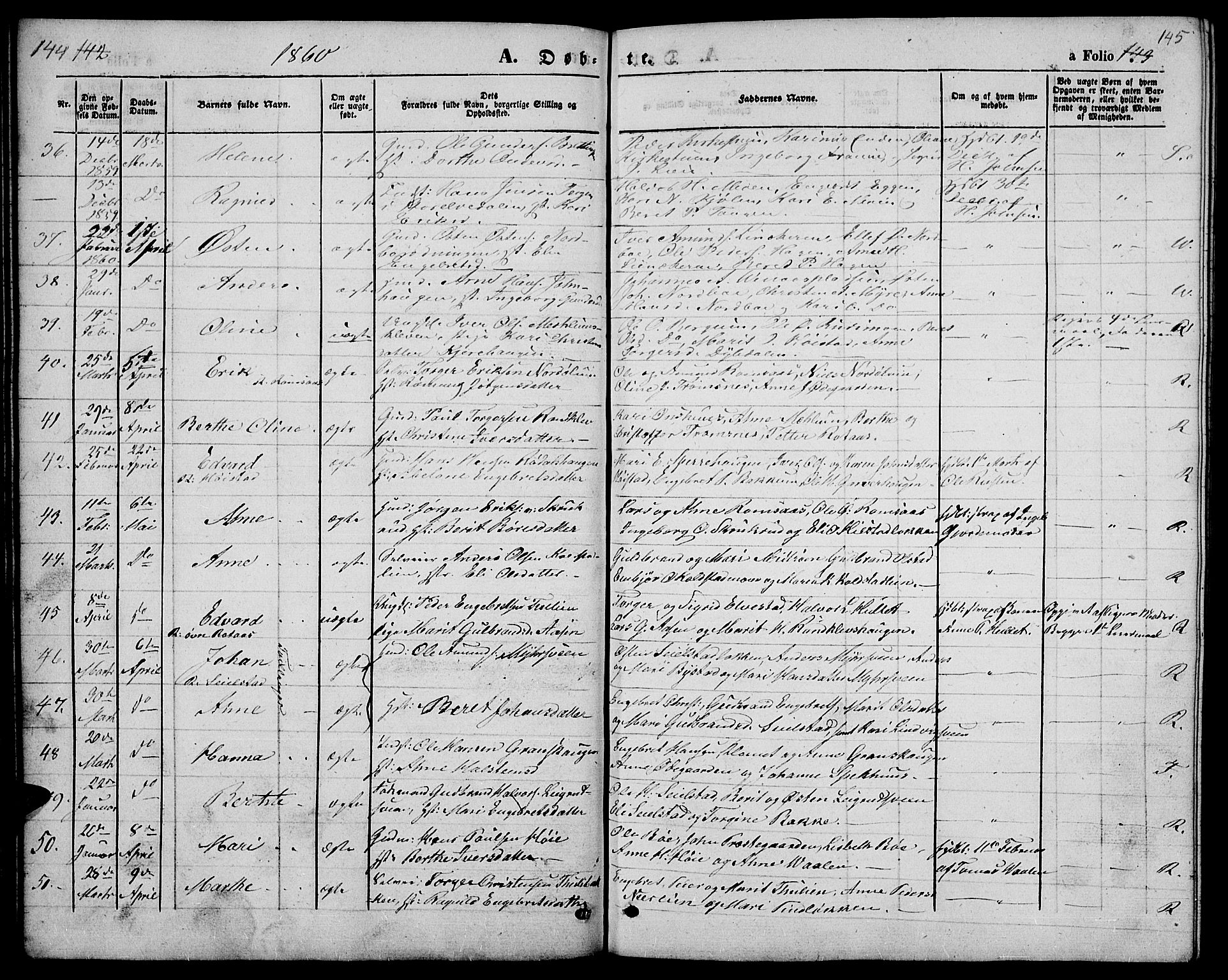 Ringebu prestekontor, AV/SAH-PREST-082/H/Ha/Hab/L0003: Parish register (copy) no. 3, 1854-1866, p. 144-145