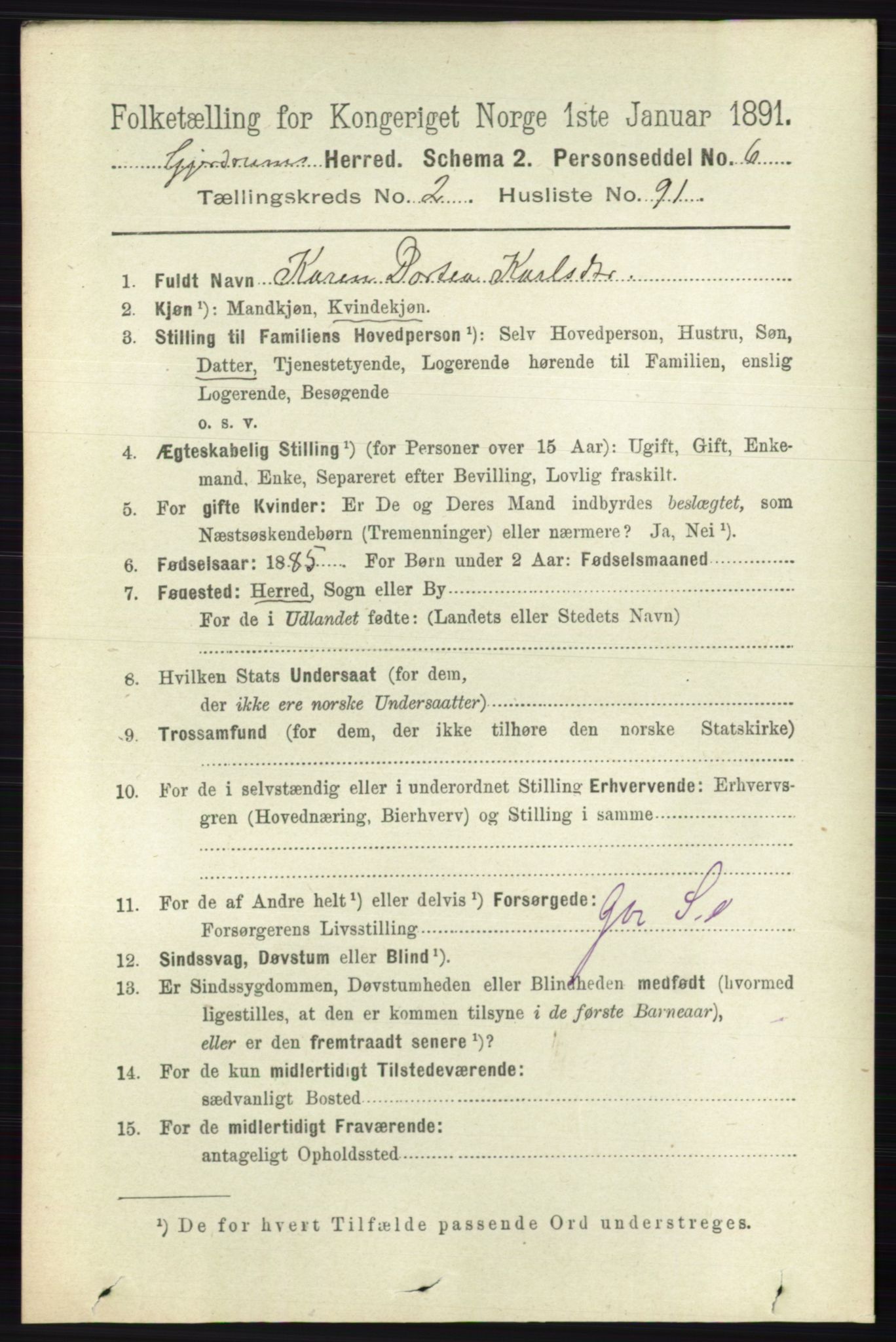 RA, 1891 census for 0234 Gjerdrum, 1891, p. 1092