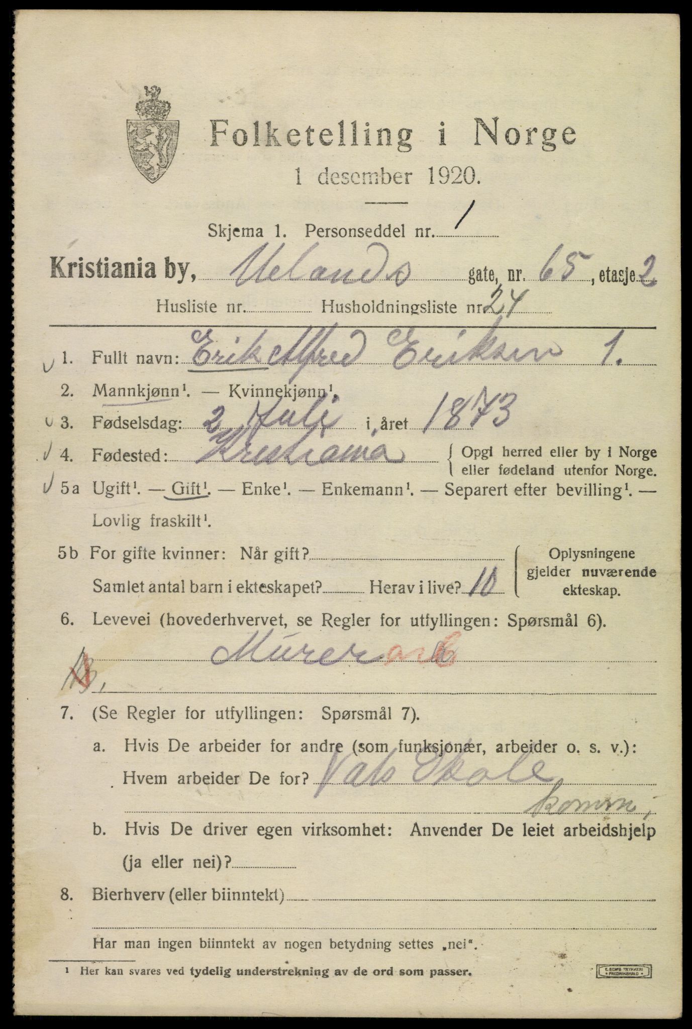 SAO, 1920 census for Kristiania, 1920, p. 611929