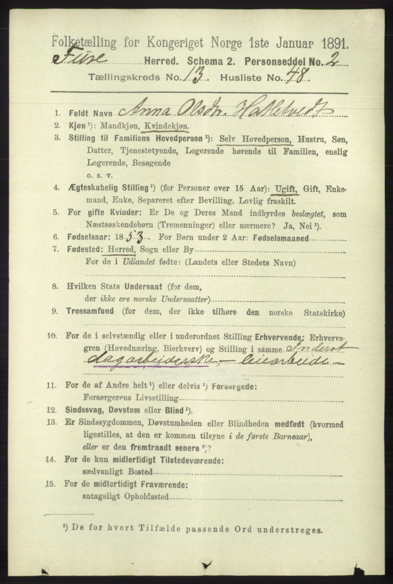 RA, 1891 census for 1241 Fusa, 1891, p. 3139