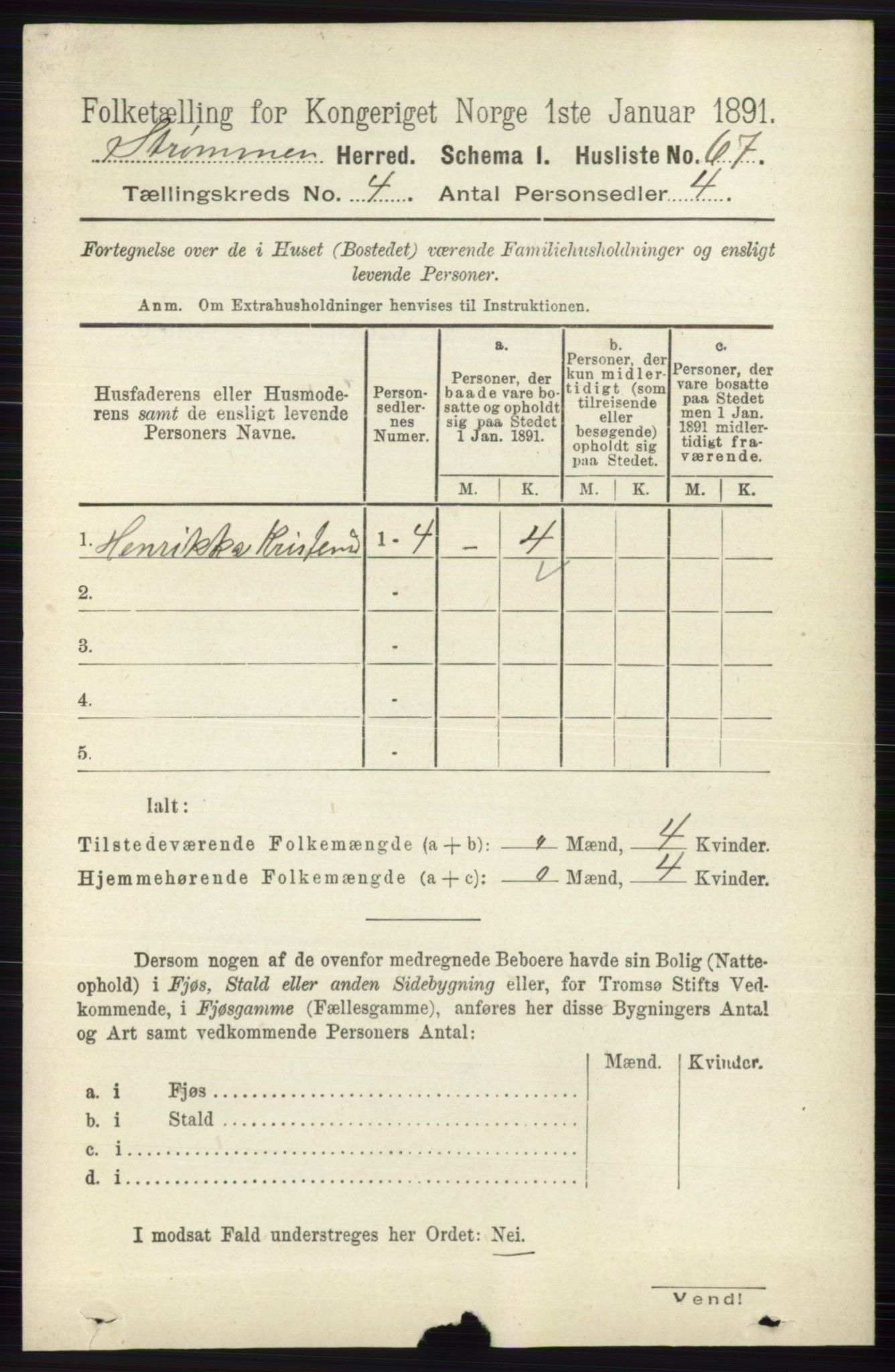 RA, 1891 census for 0711 Strømm, 1891, p. 1577