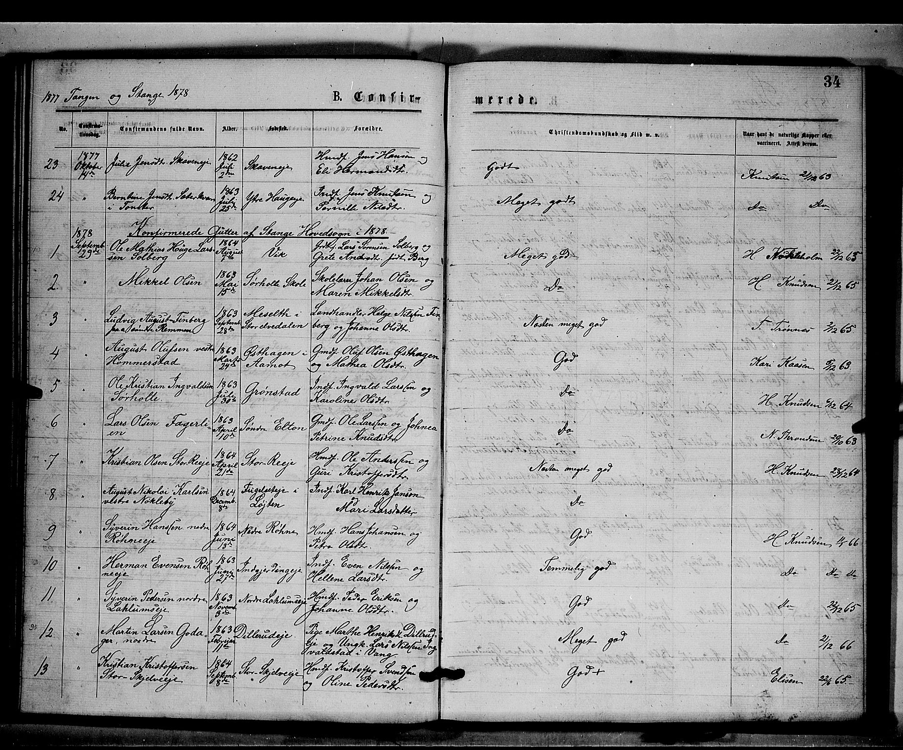 Stange prestekontor, SAH/PREST-002/K/L0016: Parish register (official) no. 16, 1874-1879, p. 34