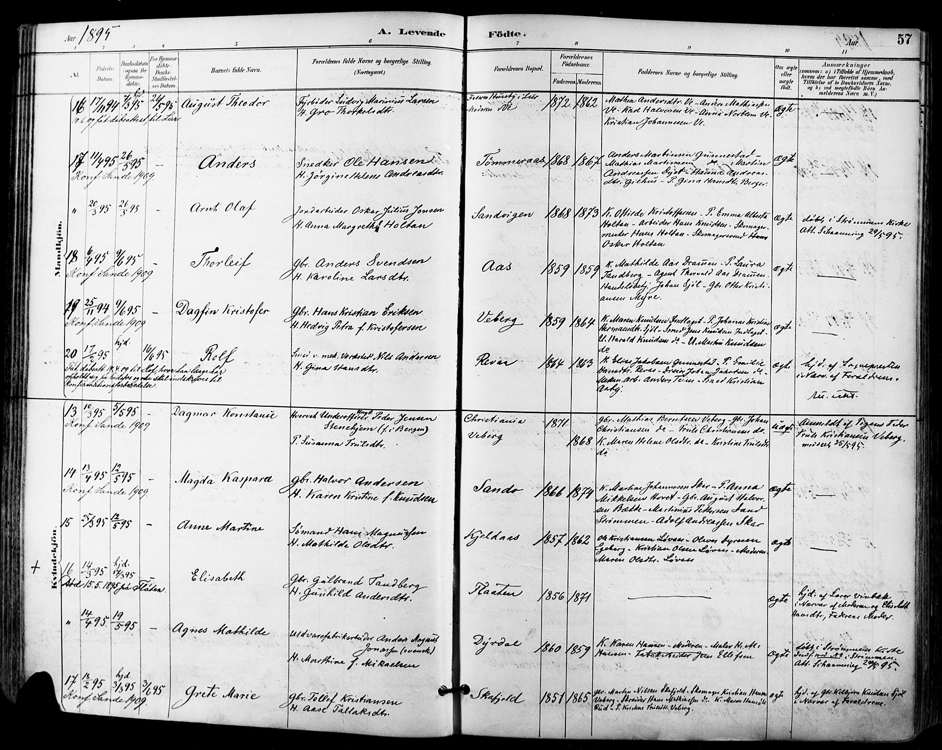 Sande Kirkebøker, AV/SAKO-A-53/F/Fa/L0007: Parish register (official) no. 7, 1888-1903, p. 57