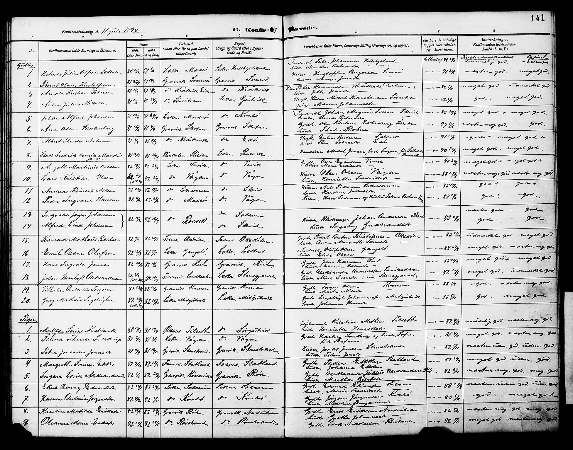 Ministerialprotokoller, klokkerbøker og fødselsregistre - Nord-Trøndelag, SAT/A-1458/788/L0701: Parish register (copy) no. 788C01, 1888-1913, p. 141