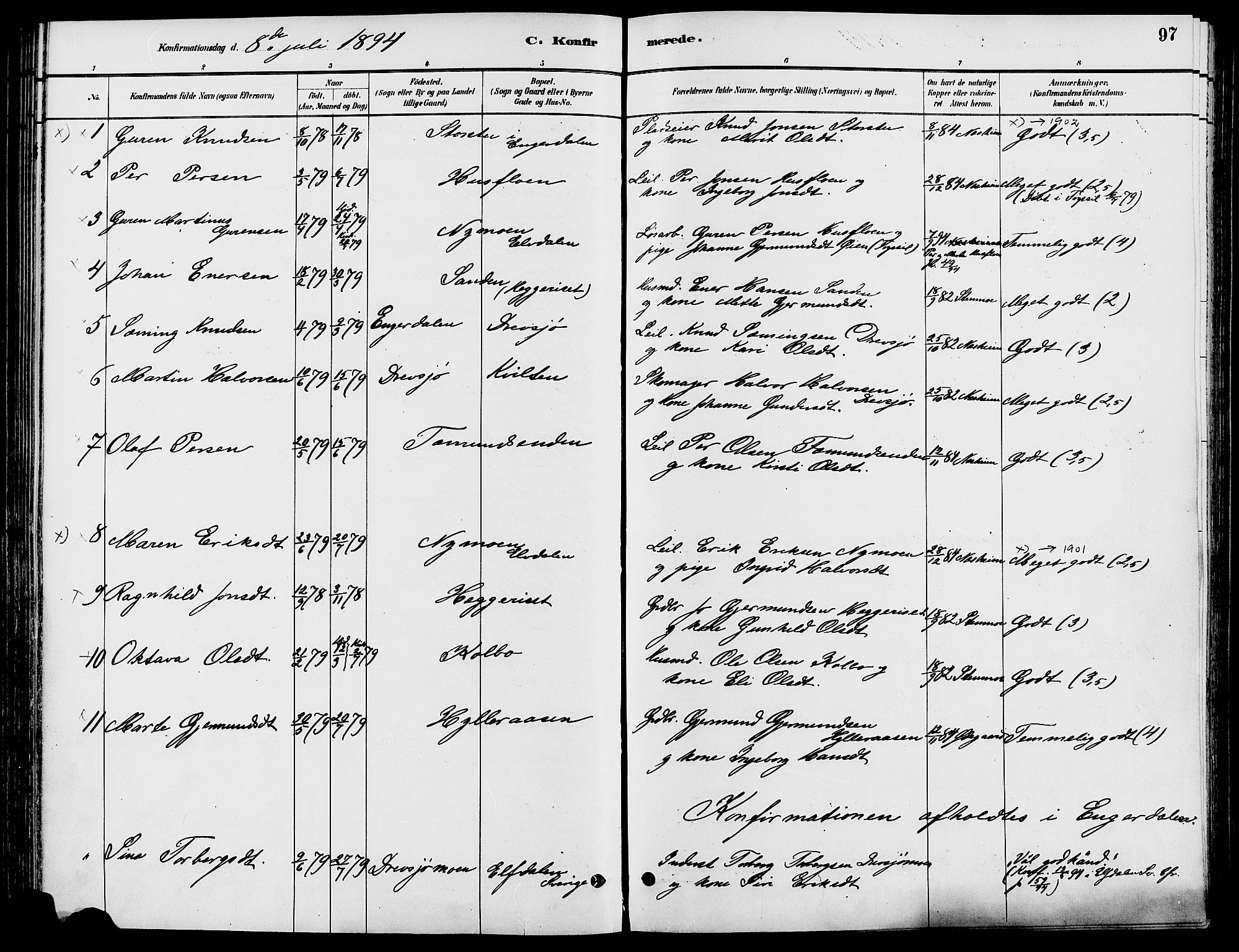 Engerdal prestekontor, AV/SAH-PREST-048/H/Ha/Haa/L0001: Parish register (official) no. 1, 1881-1898, p. 97