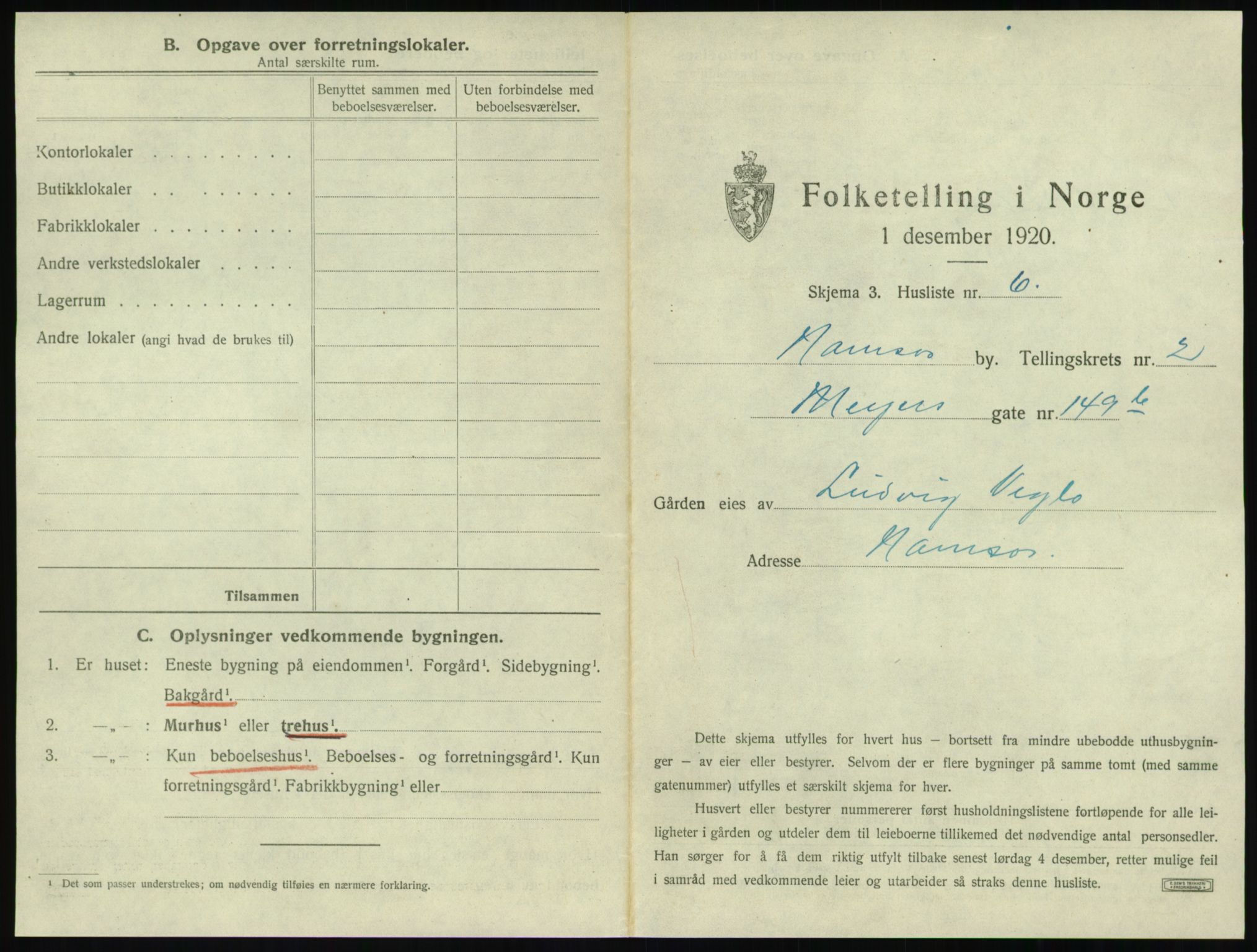 SAT, 1920 census for Namsos, 1920, p. 175