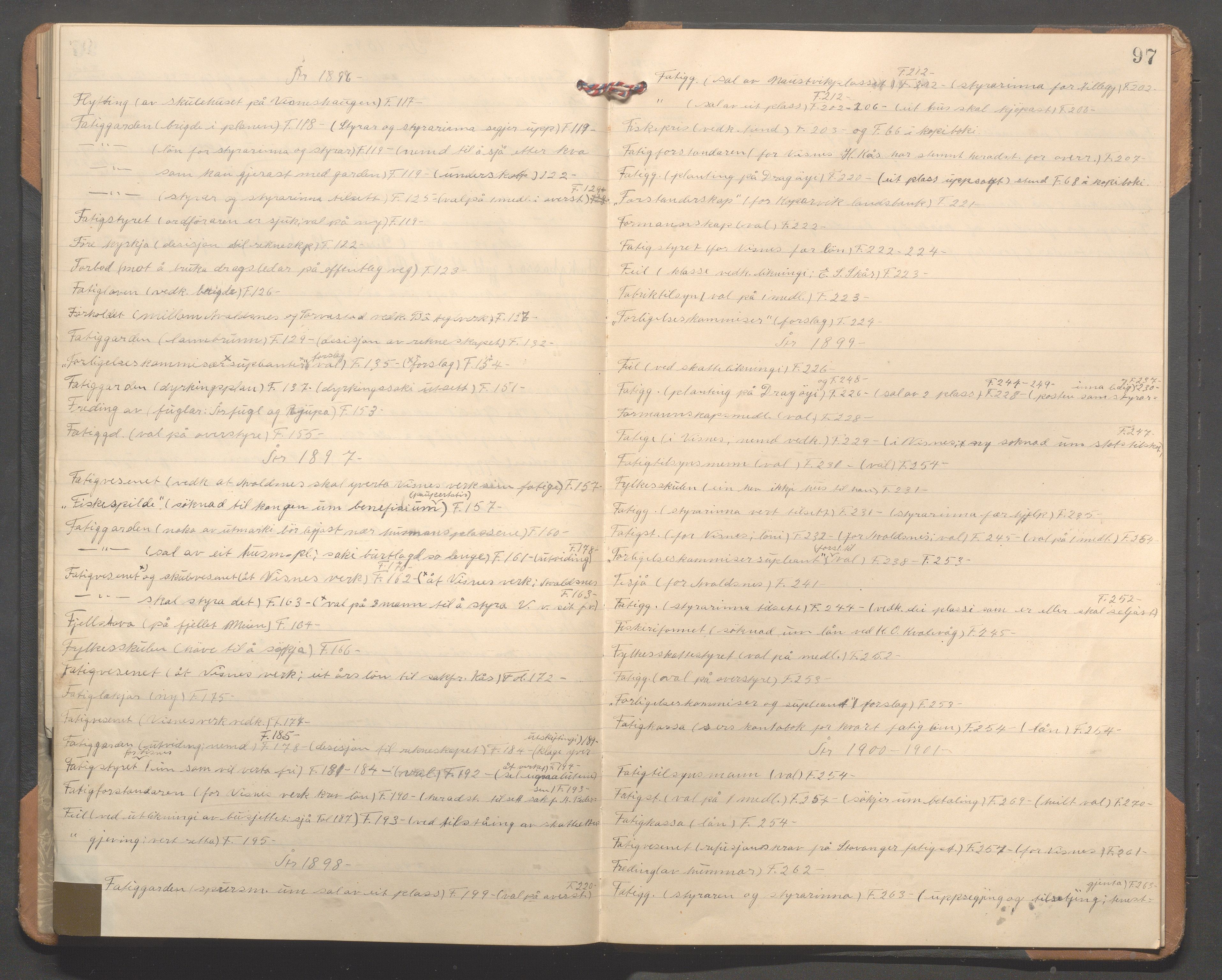 Avaldsnes kommune - Formannskapet, IKAR/K-101651/C/Cb/L0001: Register til møtebok, 1838-1901, p. 97