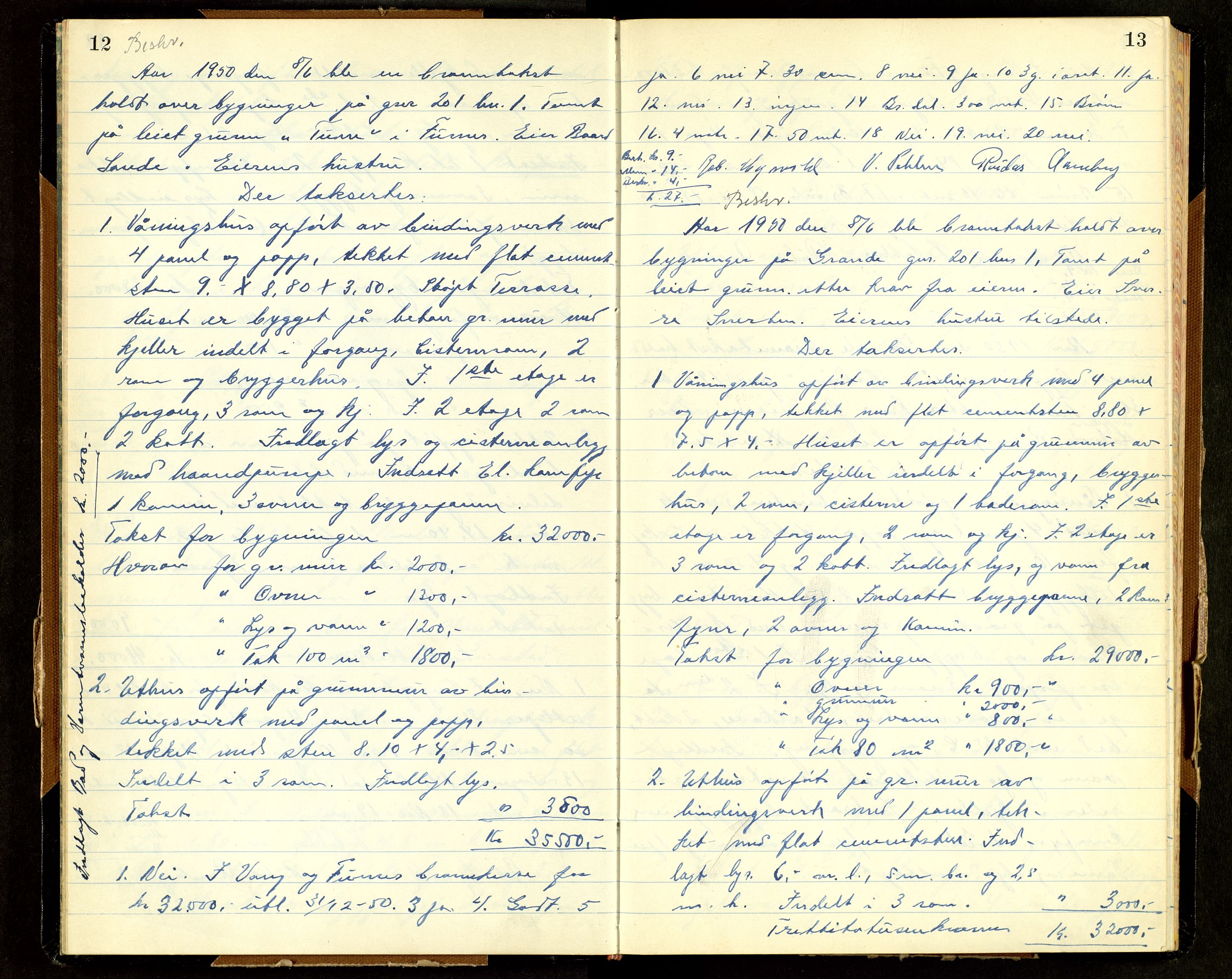 Norges Brannkasse, Furnes, AV/SAH-NBRANF-004/F/L0005: Branntakstprotokoll, 1950-1958, p. 12-13