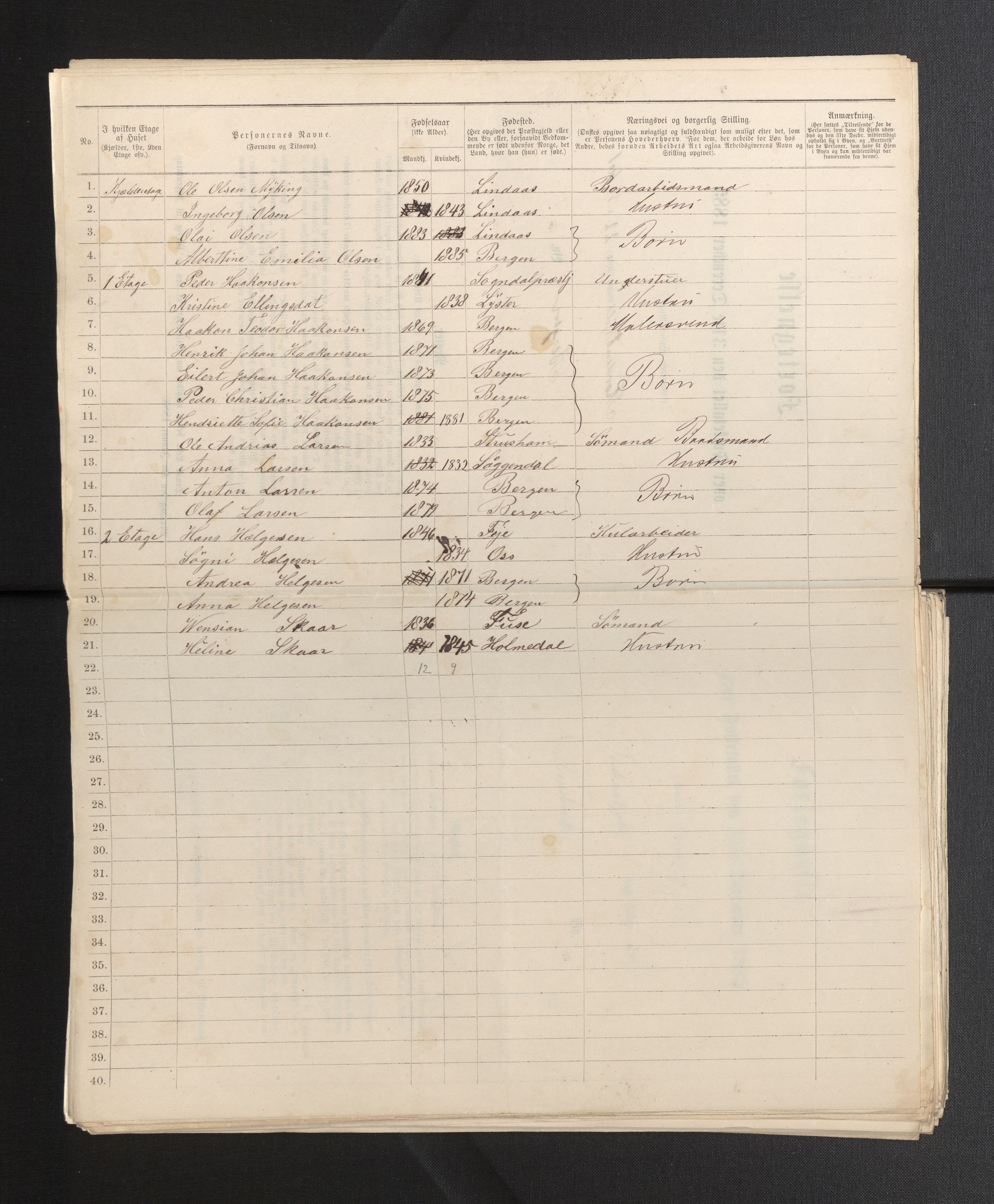 SAB, 1885 census for 1301 Bergen, 1885, p. 7309