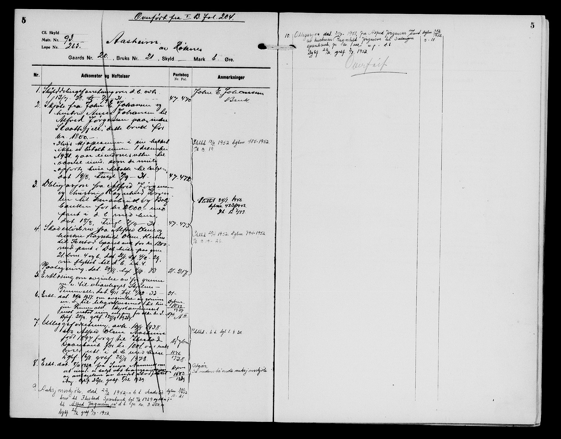 Senja sorenskriveri 1855-, SATØ/S-0048/1/H/Hb/L0026: Mortgage register no. 26, p. 5