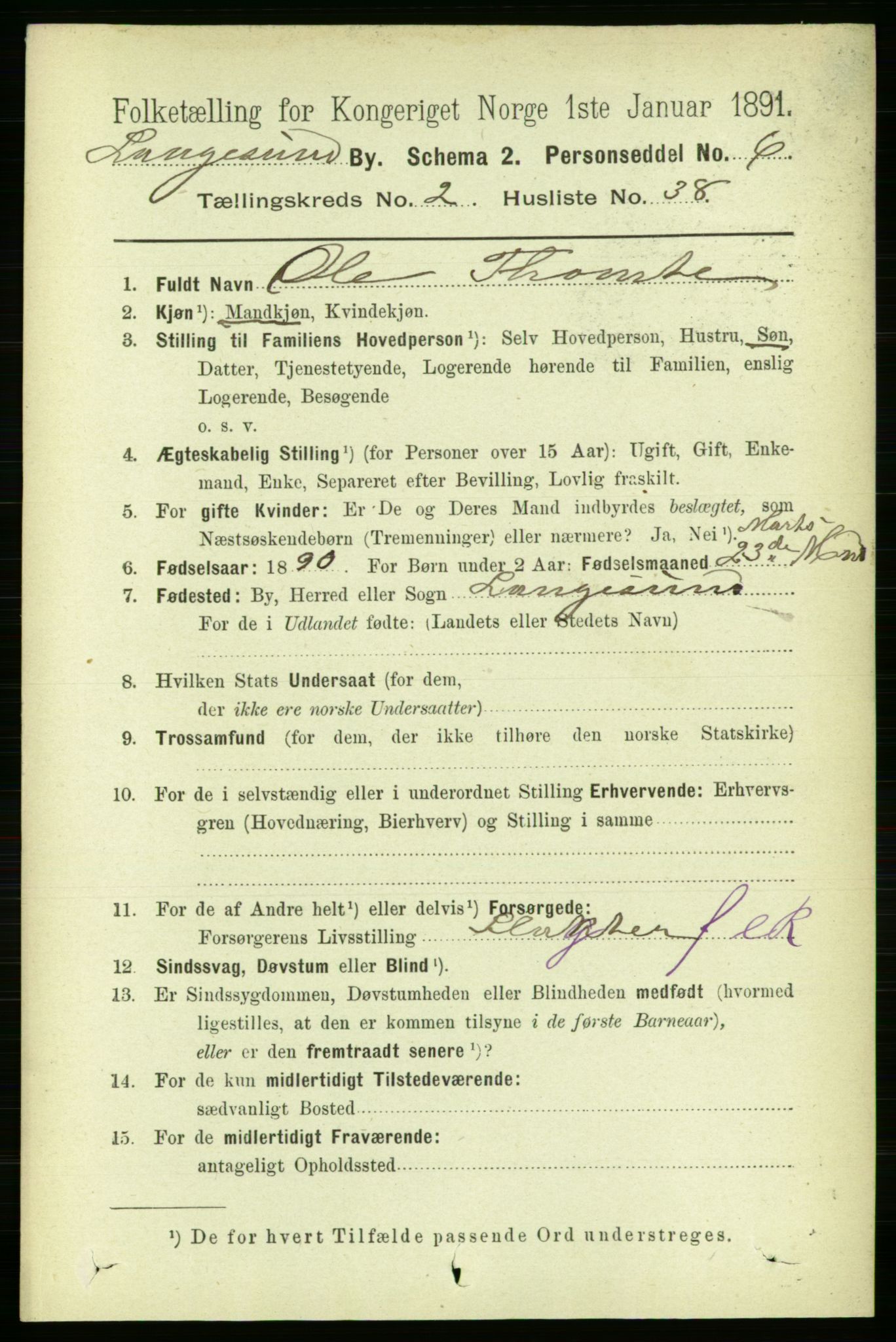 RA, 1891 census for 0802 Langesund, 1891, p. 895