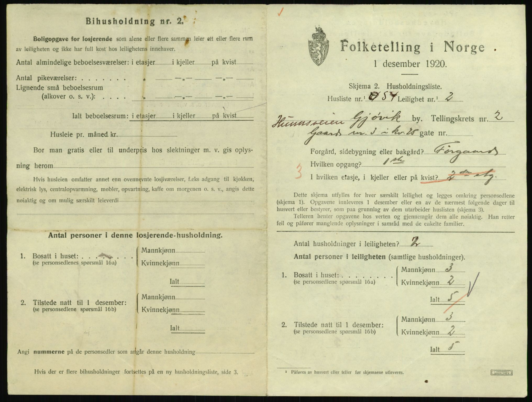 SAH, 1920 census for Gjøvik, 1920, p. 1328