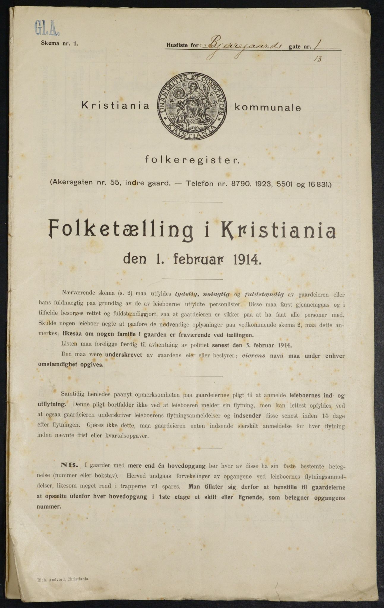 OBA, Municipal Census 1914 for Kristiania, 1914, p. 5474