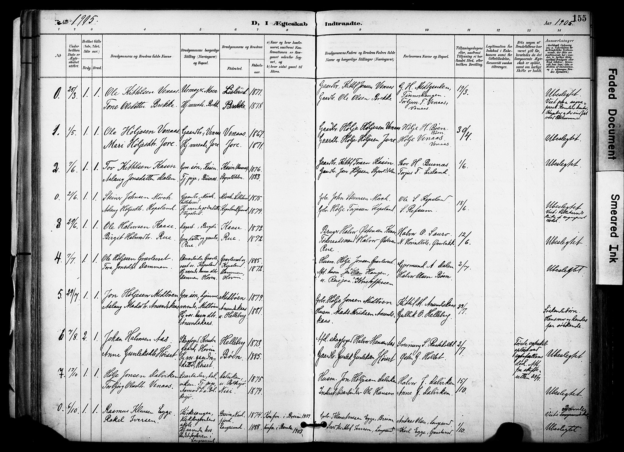 Gransherad kirkebøker, SAKO/A-267/F/Fa/L0005: Parish register (official) no. I 5, 1887-1916, p. 155