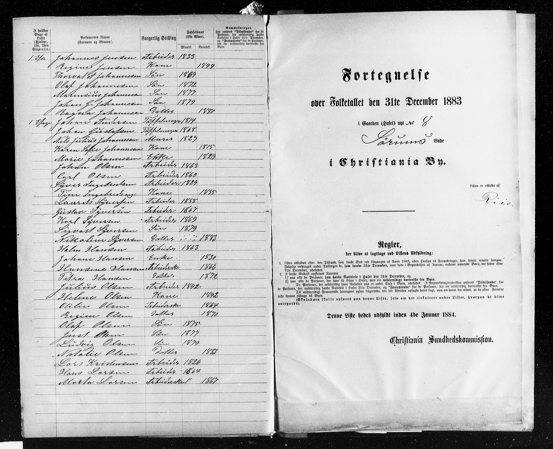 OBA, Municipal Census 1883 for Kristiania, 1883, p. 4598