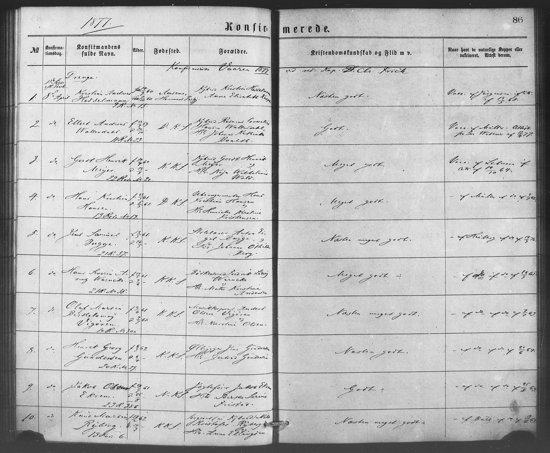 Korskirken sokneprestembete, SAB/A-76101/H/Haa/L0070: Curate's parish register no. A 5, 1869-1885, p. 86