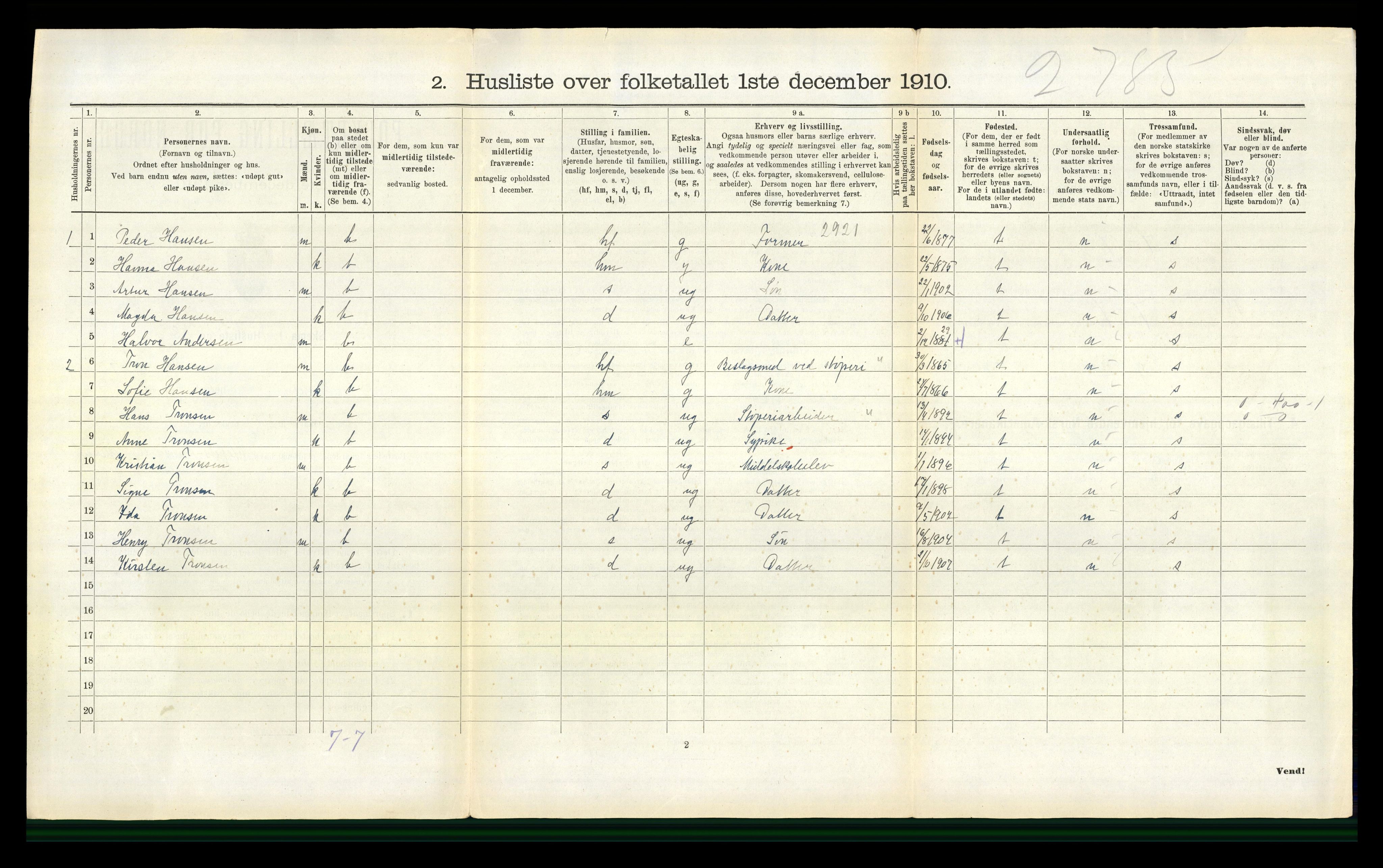 RA, 1910 census for Holla, 1910, p. 914