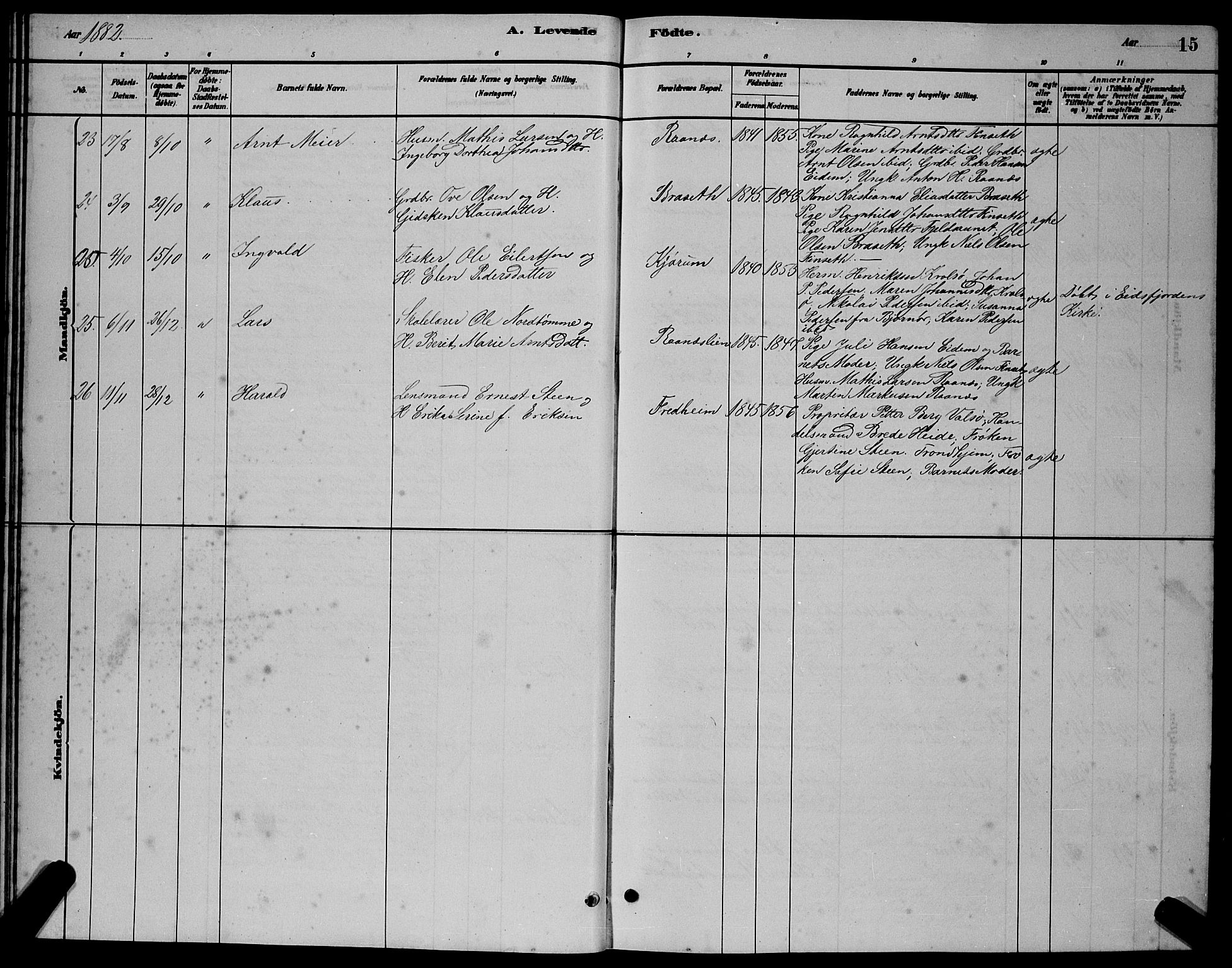 Ministerialprotokoller, klokkerbøker og fødselsregistre - Sør-Trøndelag, SAT/A-1456/655/L0687: Parish register (copy) no. 655C03, 1880-1898, p. 15