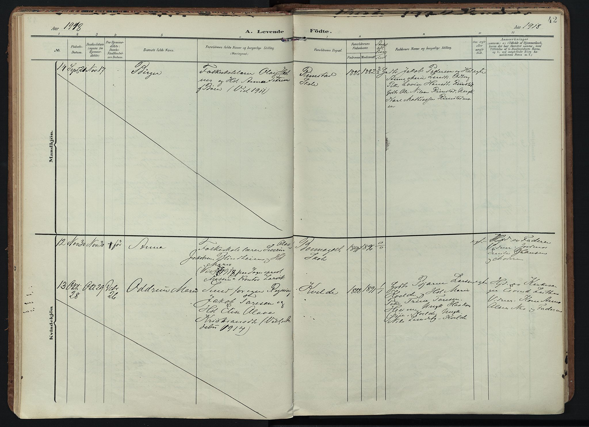 Hedrum kirkebøker, AV/SAKO-A-344/F/Fb/L0002: Parish register (official) no. II 2, 1906-1924, p. 42